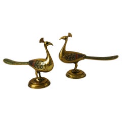 Pair of Vintage Brass Peacocks