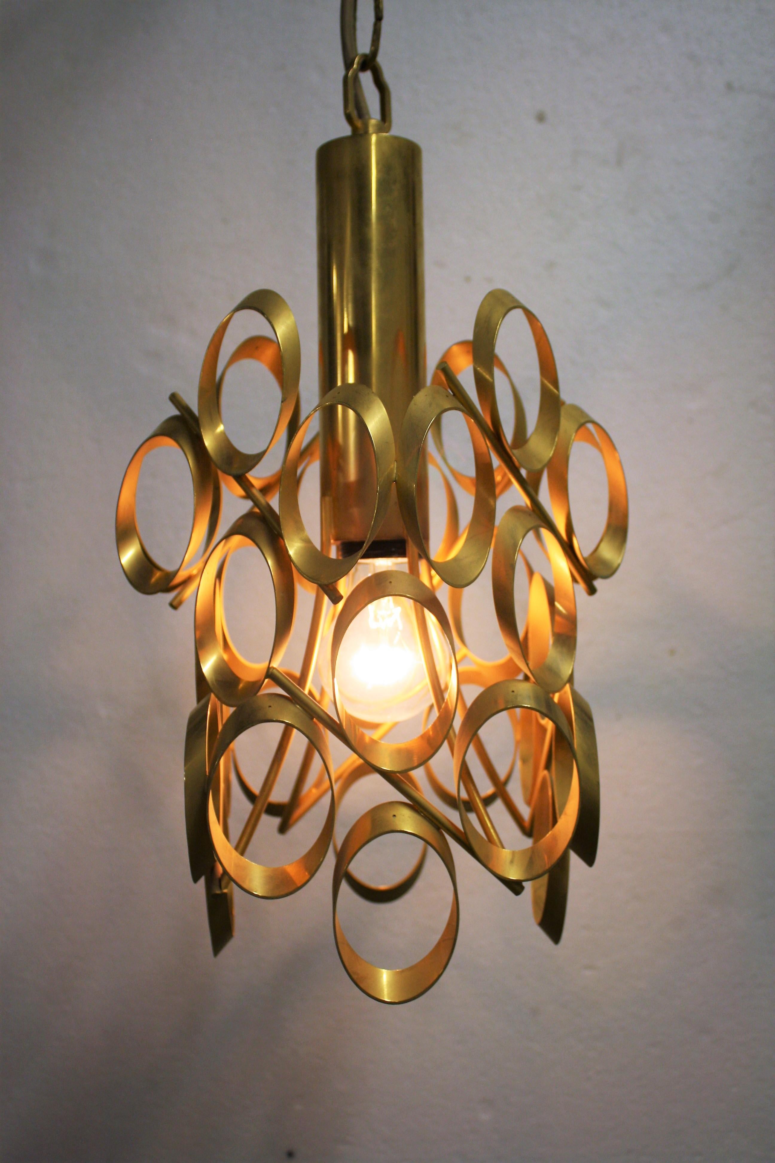 Pair of Vintage Brass Pendant Lights by Gaetano Sciolari, 1960s, Italy In Good Condition In HEVERLEE, BE
