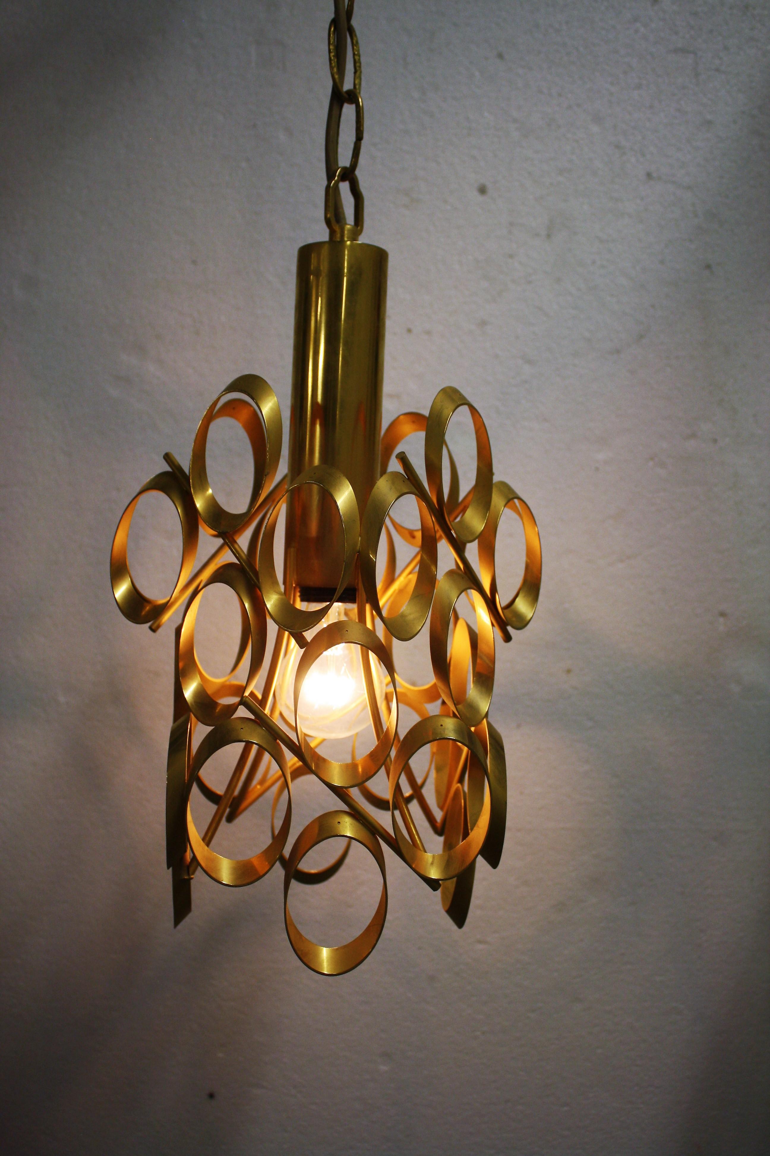 Mid-20th Century Pair of Vintage Brass Pendant Lights by Gaetano Sciolari, 1960s, Italy