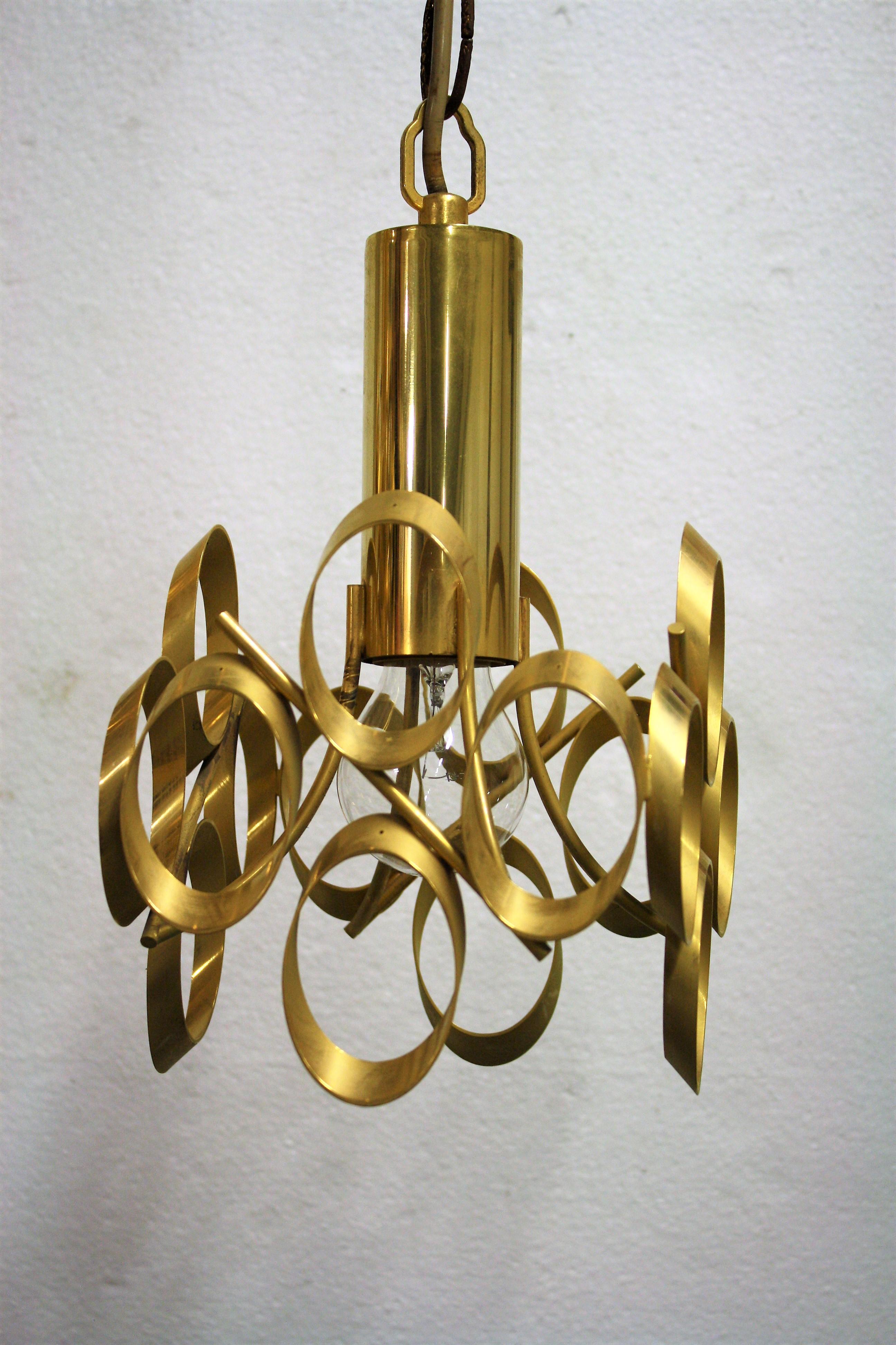 Pair of Vintage Brass Pendant Lights by Gaetano Sciolari, 1960s, Italy 2