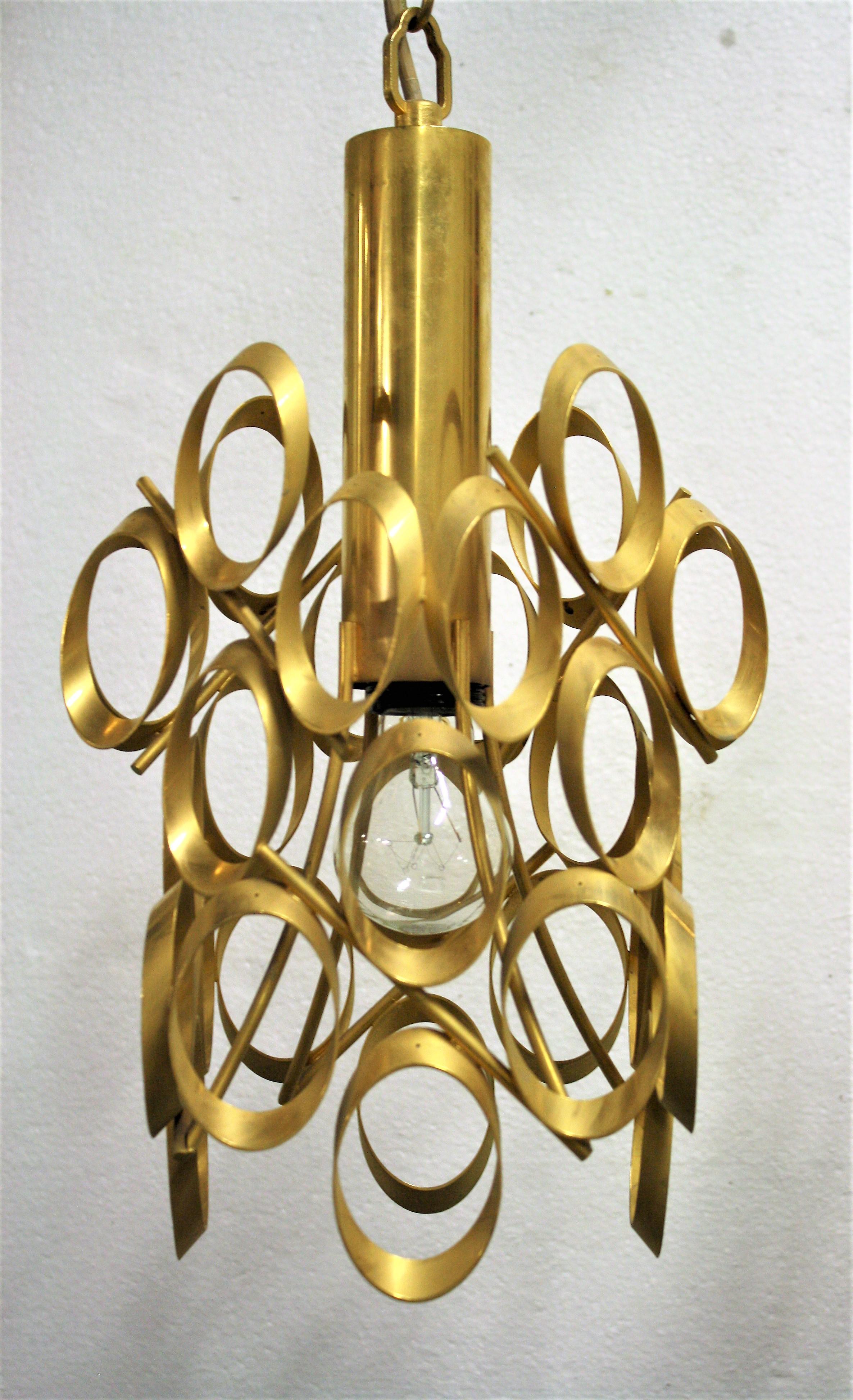 Pair of Vintage Brass Pendant Lights by Gaetano Sciolari, 1960s, Italy 3
