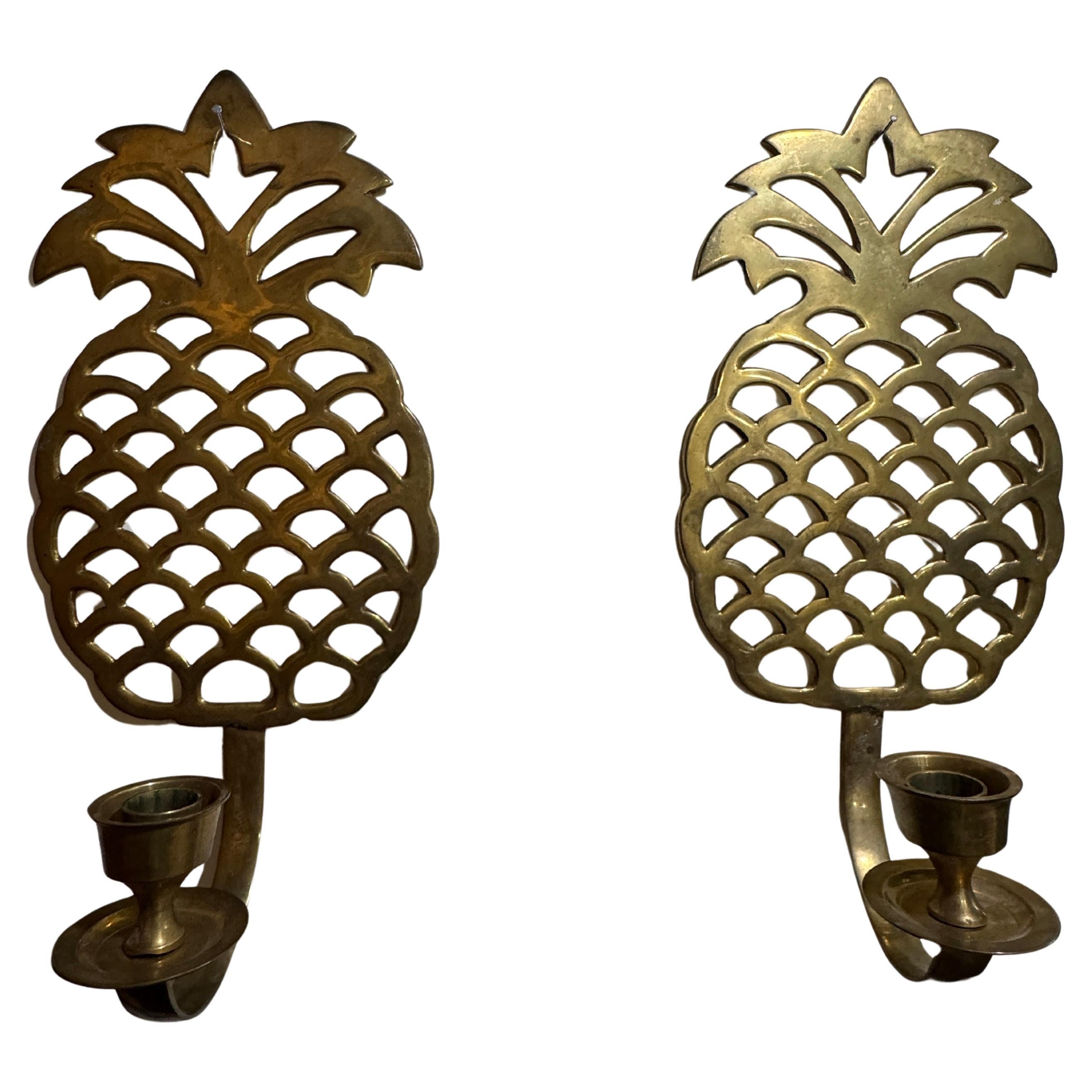 Paar Vintage Messing Ananas Wandkerzenleuchter