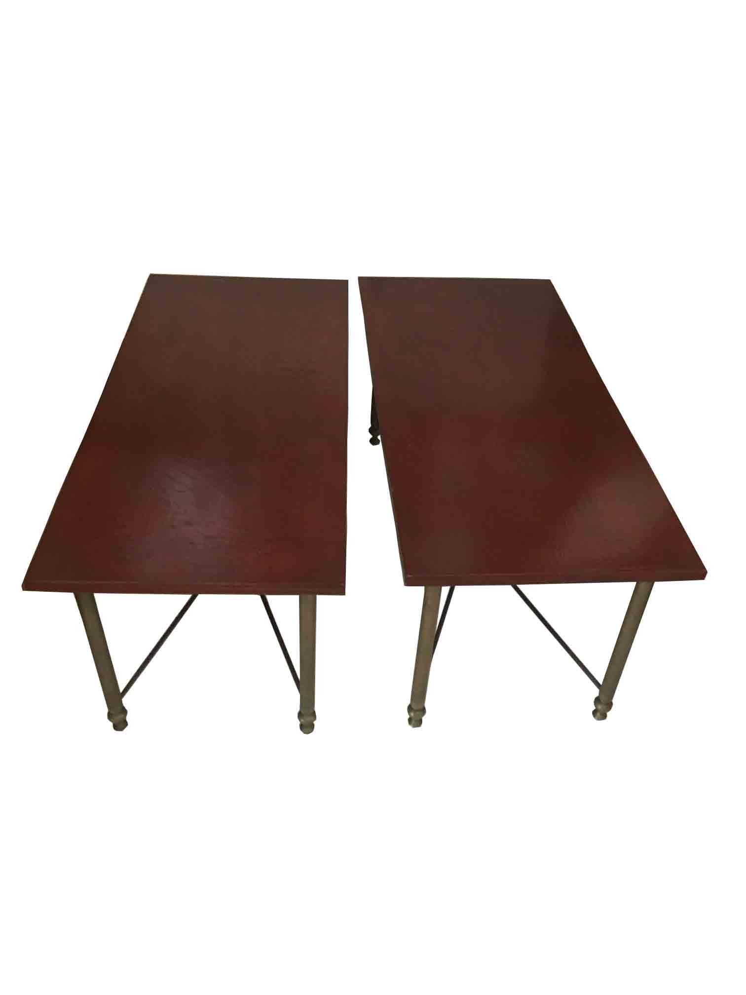 Paar Vintage-Messing-Pfeifenfuß aus Messing mit roten Leinenplatten, Maison Bagues zugeschrieben im Angebot 5