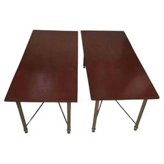 Paar Vintage-Messing-Pfeifenfuß aus Messing mit roten Leinenplatten, Maison Bagues zugeschrieben