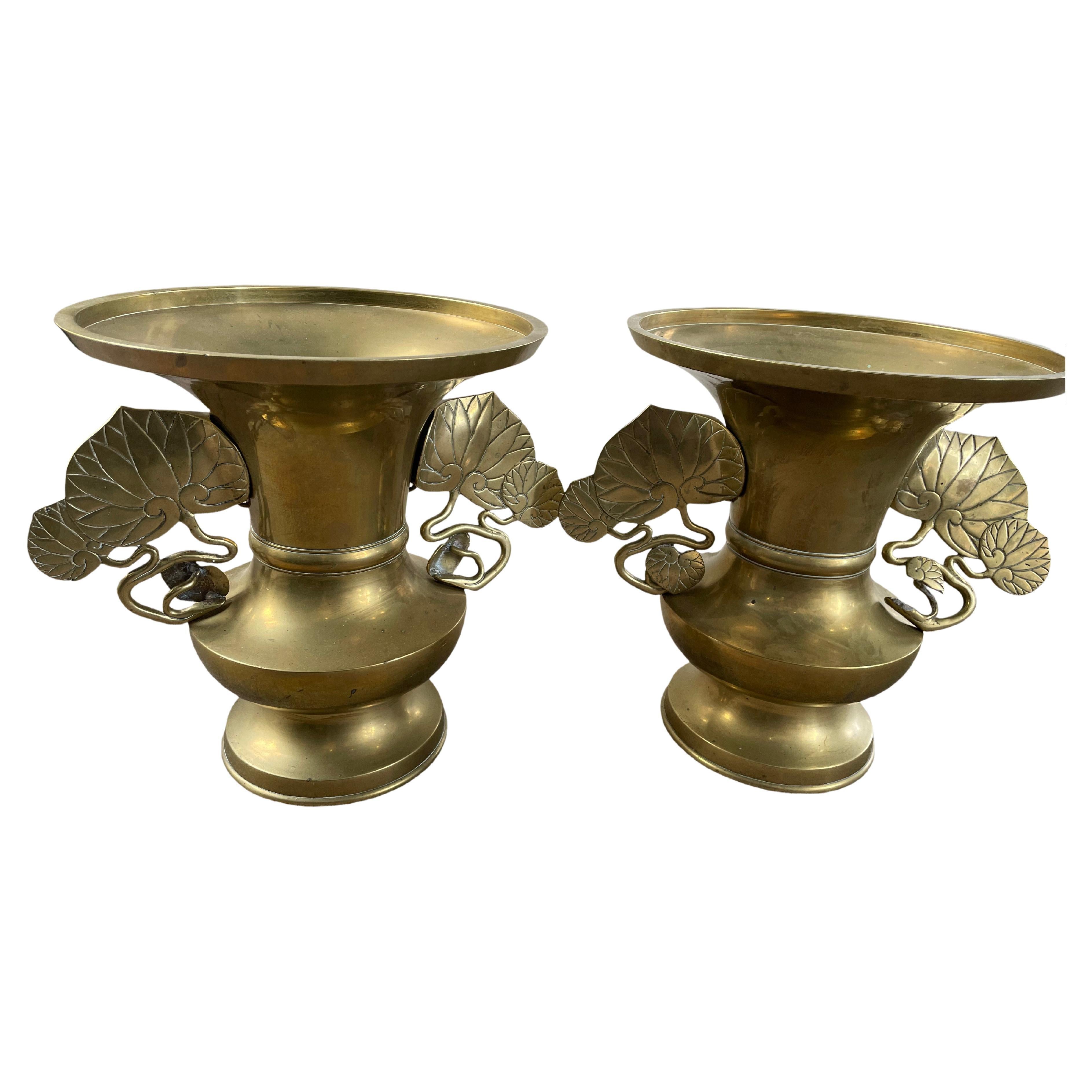 Pair of Vintage Brass Planters For Sale