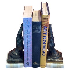Pair of Vintage Brass "Praying Hands" Bookends on Onyx