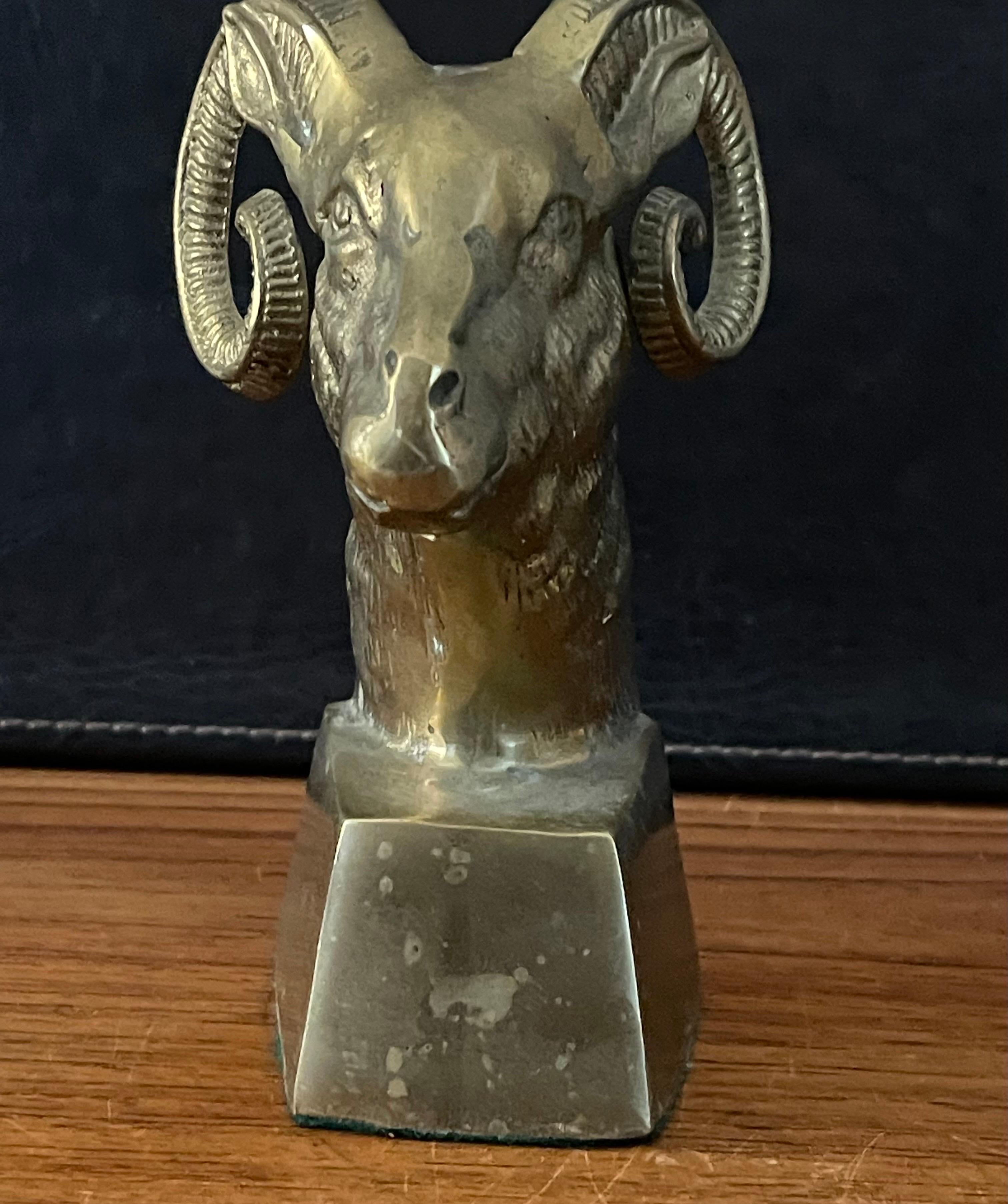 20th Century Pair of Vintage Brass Rams Head Bookends