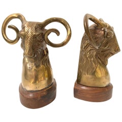Pair of Vintage Brass Rams Head Bookends