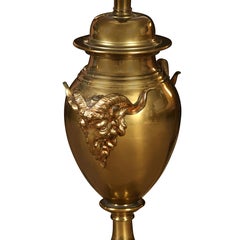 Pair of Vintage Brass Rams Head Handle Table Lamps