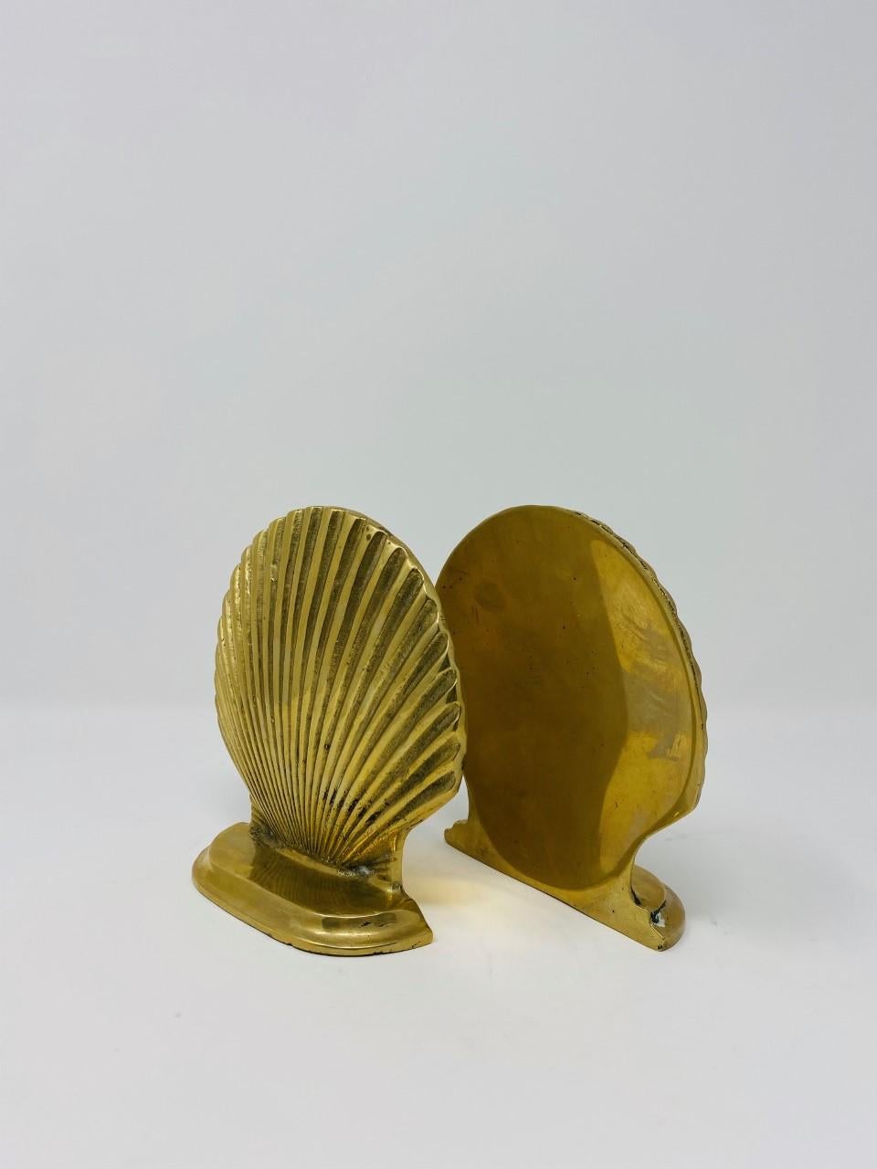 American Pair of Vintage Brass Sea Shell Bookends