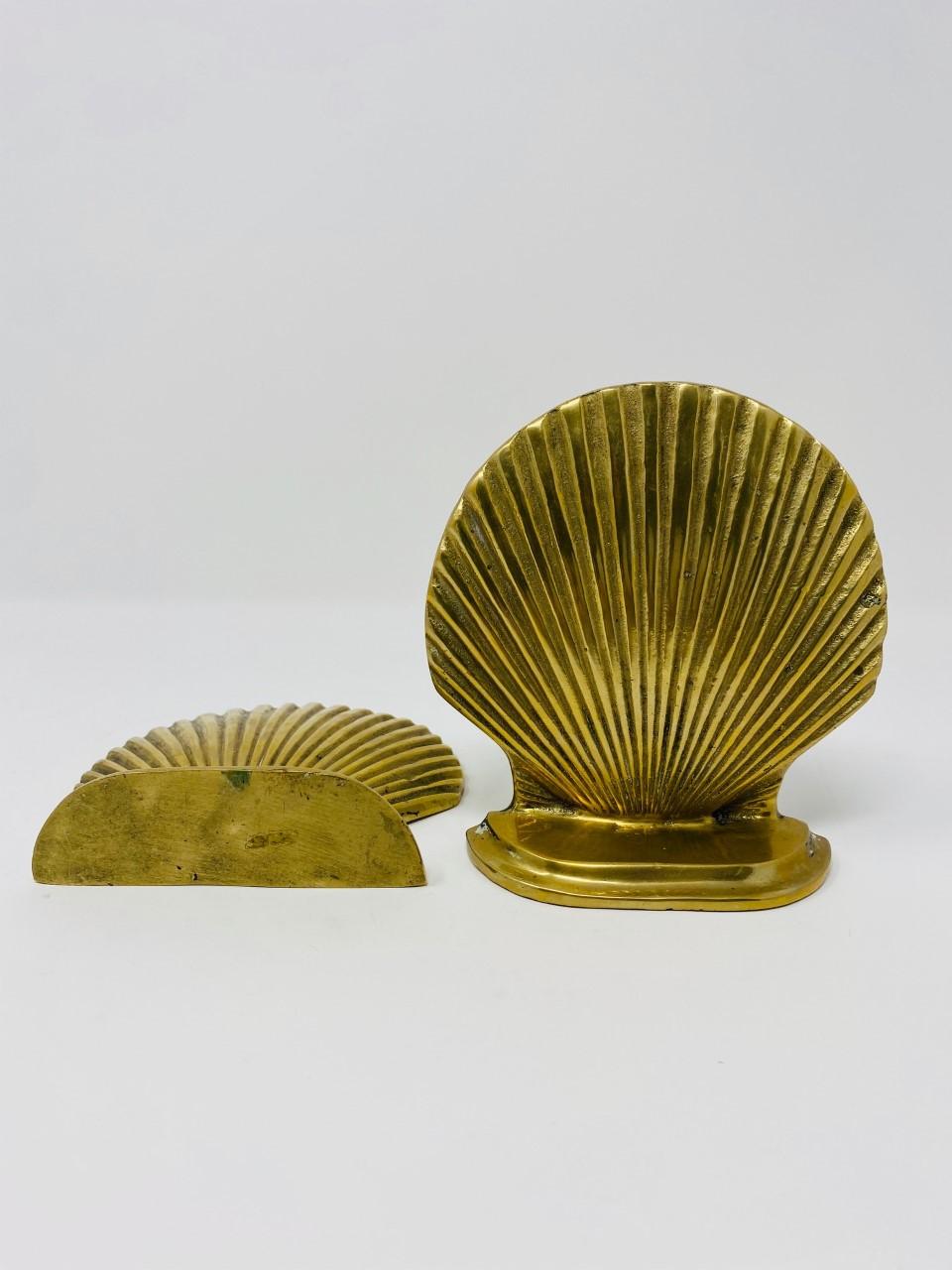 20th Century Pair of Vintage Brass Sea Shell Bookends