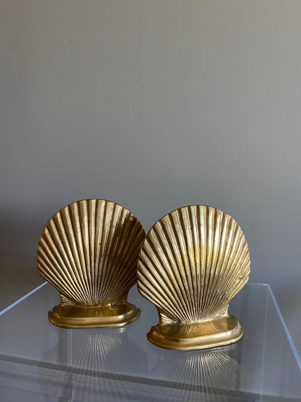 Pair of Vintage Brass Sea Shell Bookends 2