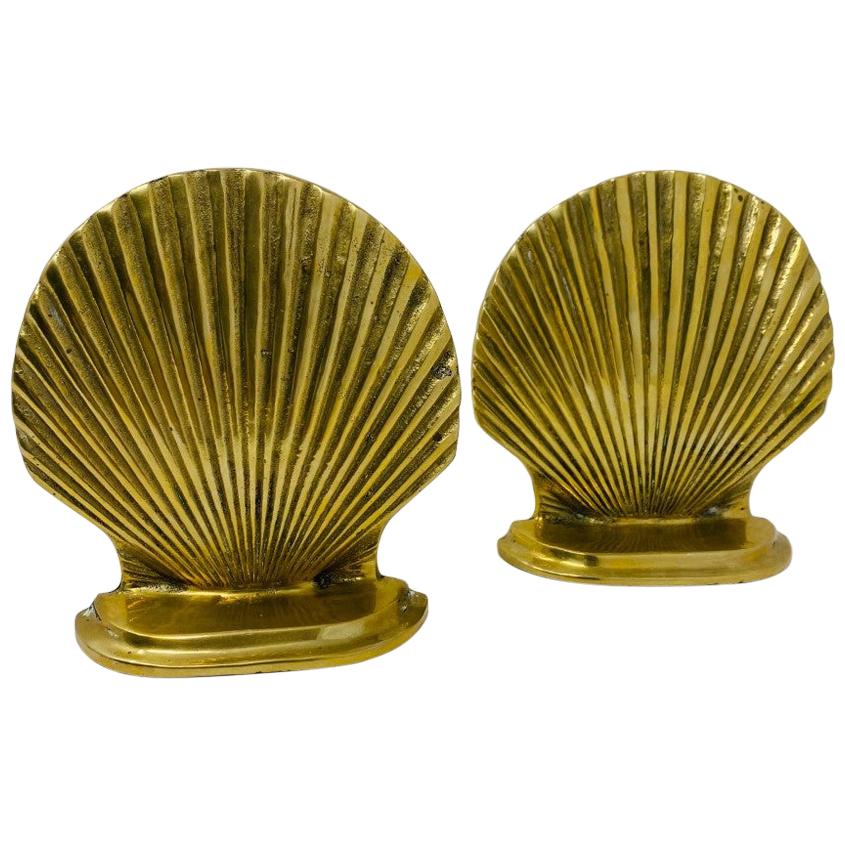 Pair of Vintage Brass Sea Shell Bookends