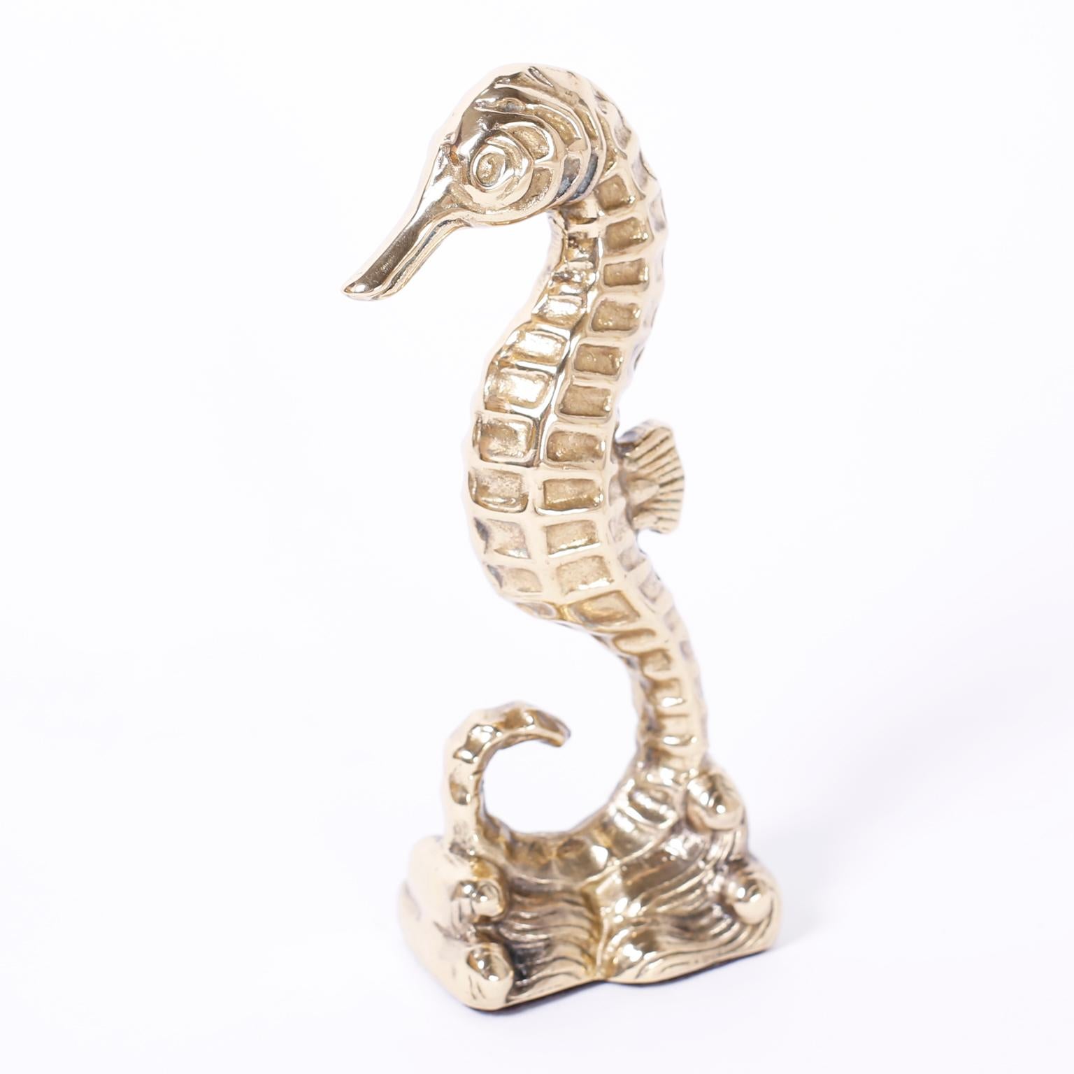 British Colonial Pair of Vintage Brass Seahorse Bookends