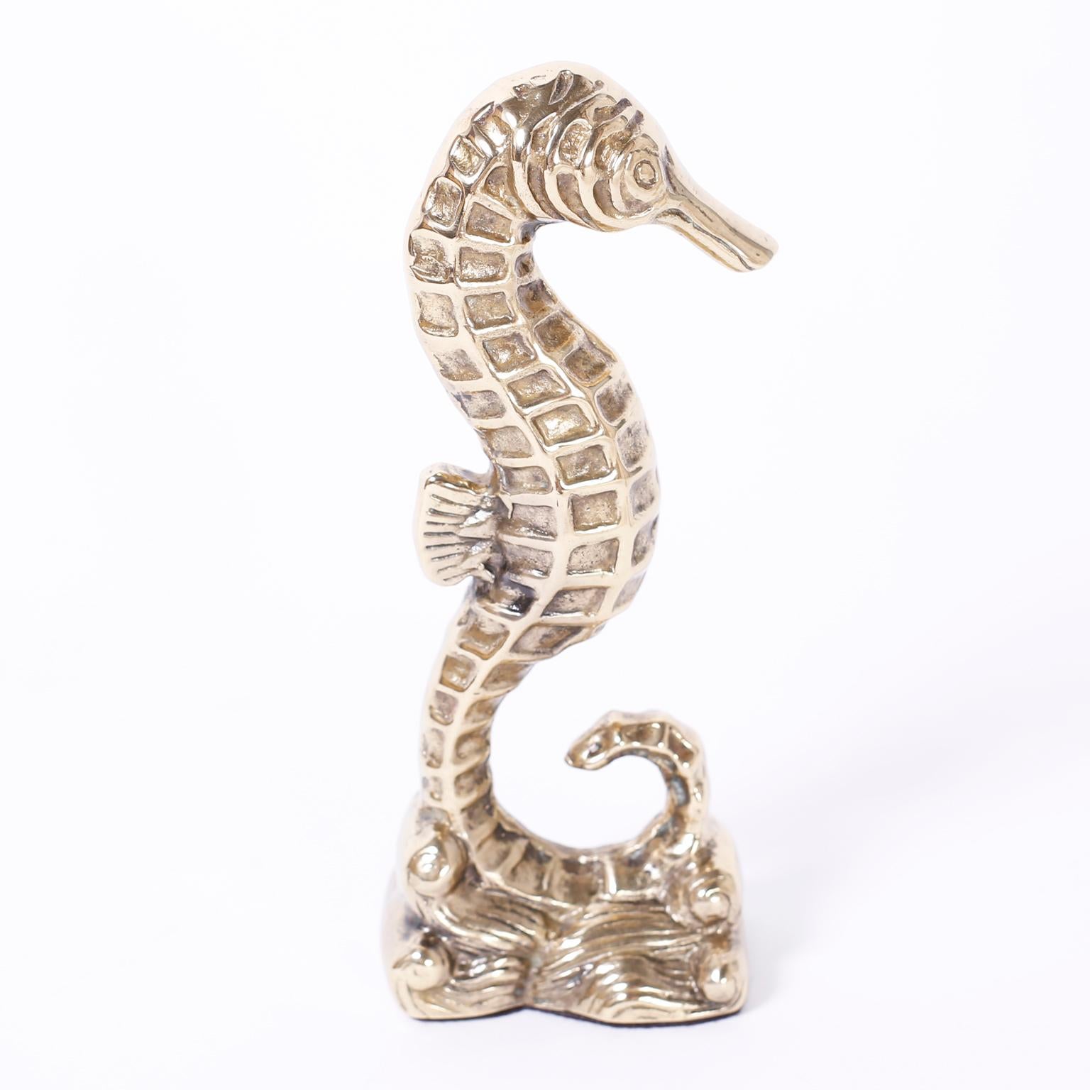 Cast Pair of Vintage Brass Seahorse Bookends