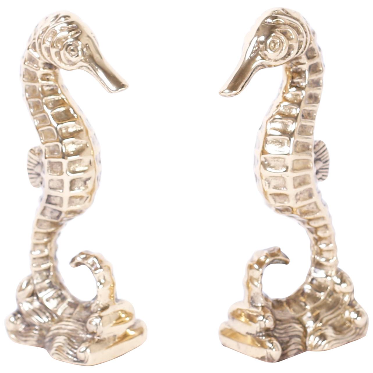 Pair of Vintage Brass Seahorse Bookends