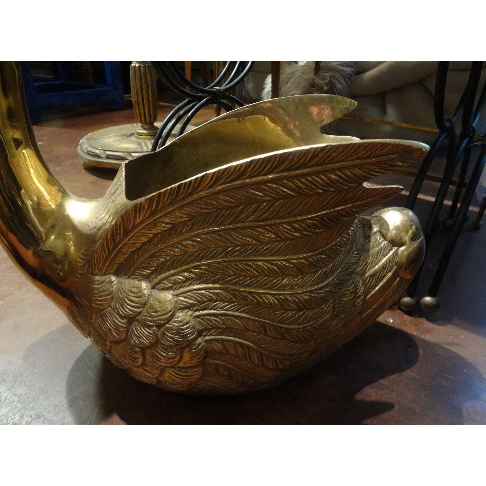 Pair of Vintage Brass Swan Planters 3