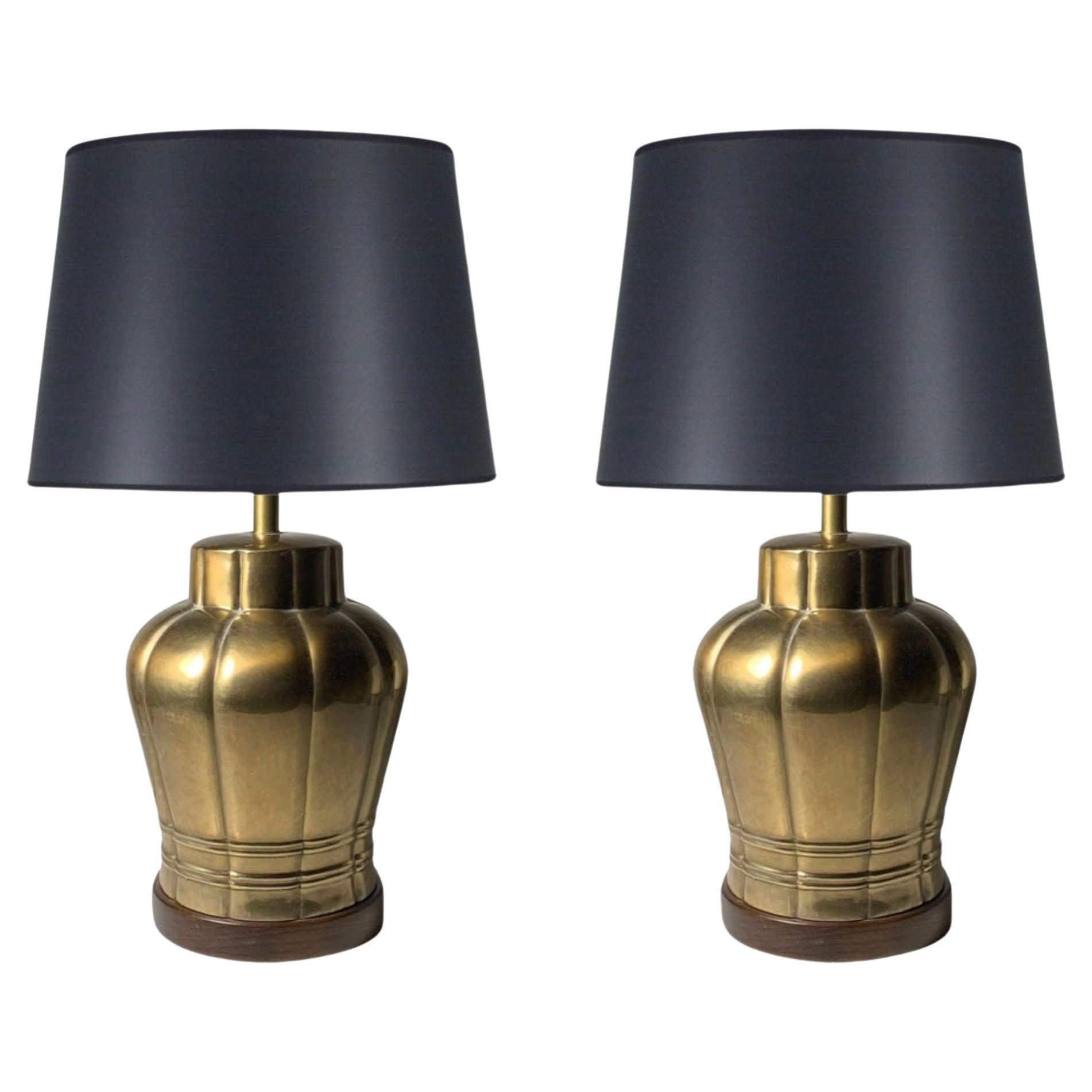 Pair of Vintage Brass Table Lamps by Frederick Cooper For Sale