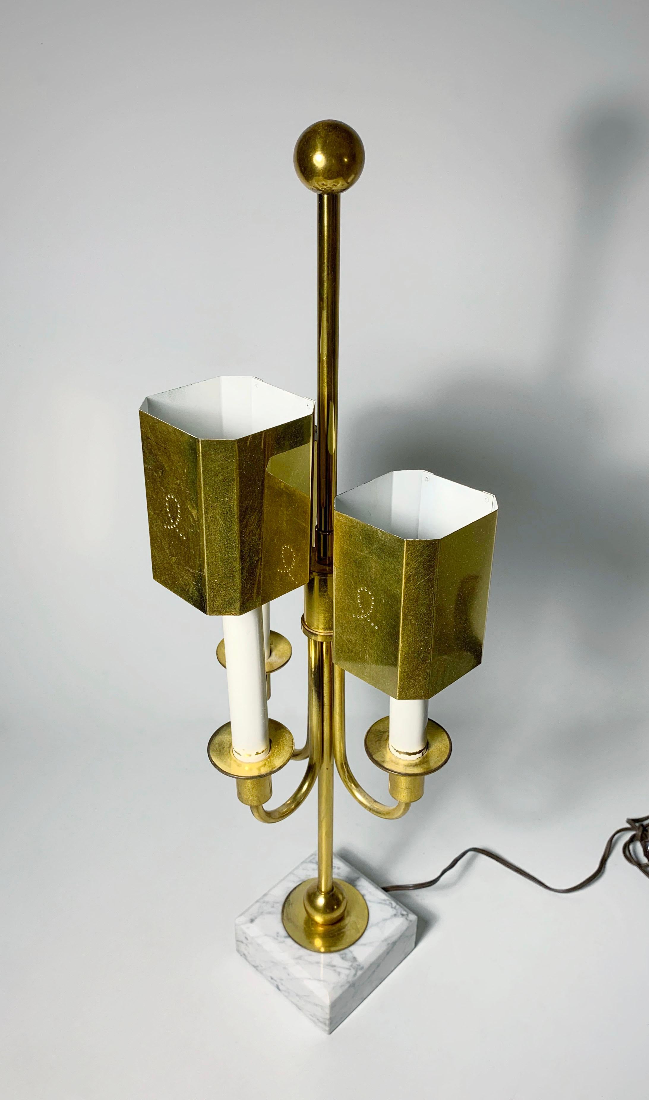 Pair of Vintage Brass Table Lamps in manner of Parzinger For Sale 2