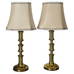 Pair of Vintage Brass Table Lamps with Custom Silk Shades