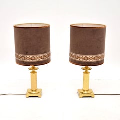 Pair of Vintage Brass Table Lamps with Velvet Shades