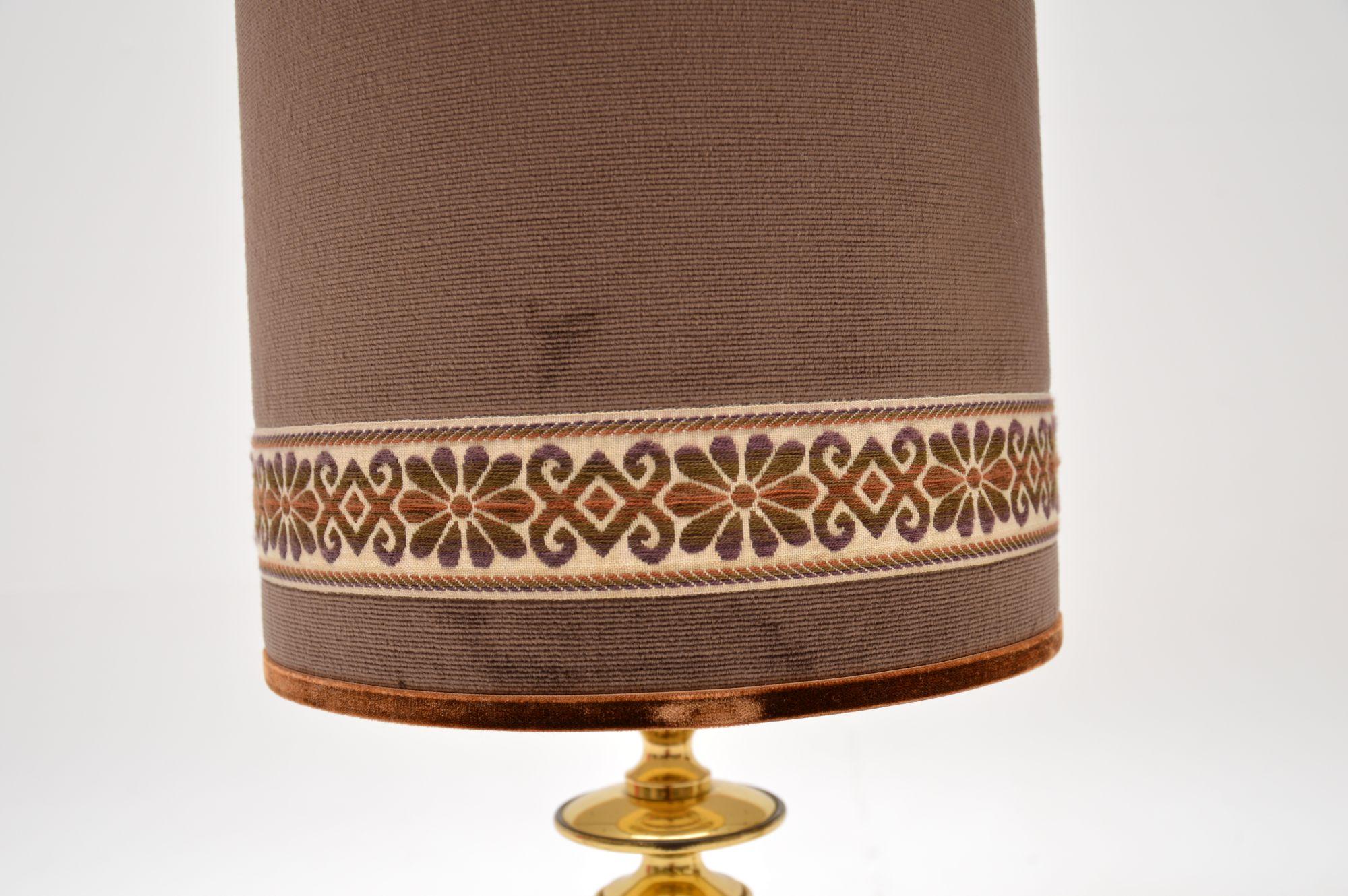 Late 20th Century Pair of Vintage Brass Table Lamps with Velvet Shades For Sale