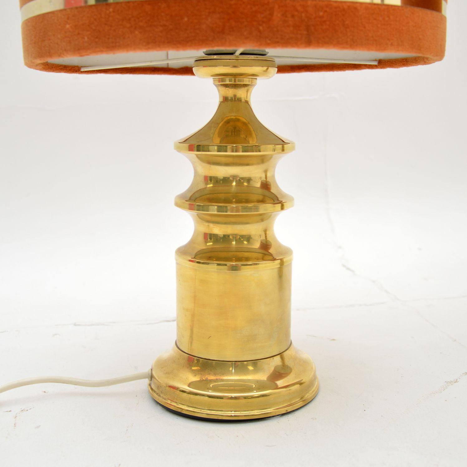 Pair of Vintage Brass Table Lamps with Velvet Shades For Sale 1