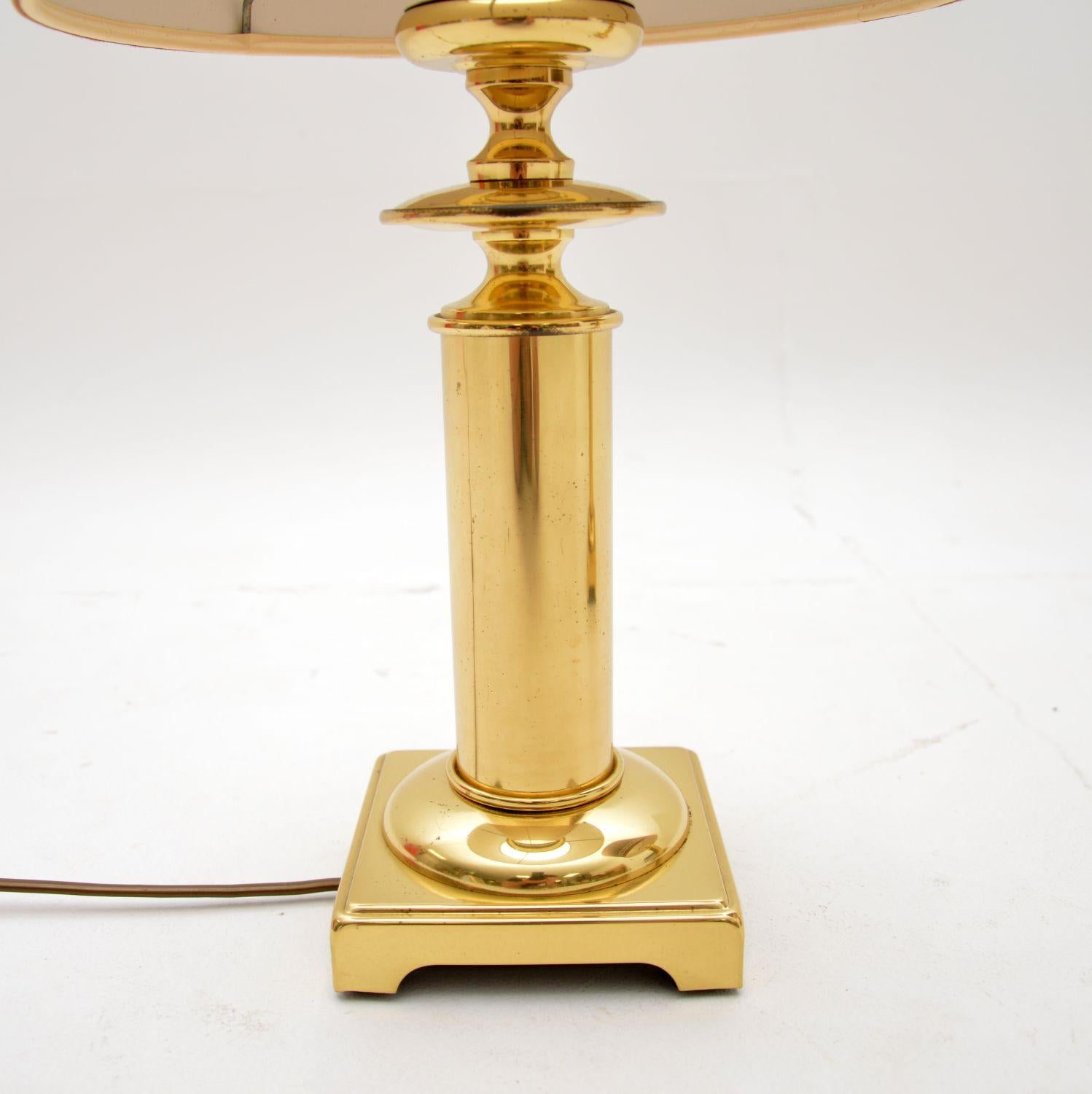 Pair of Vintage Brass Table Lamps with Velvet Shades For Sale 2