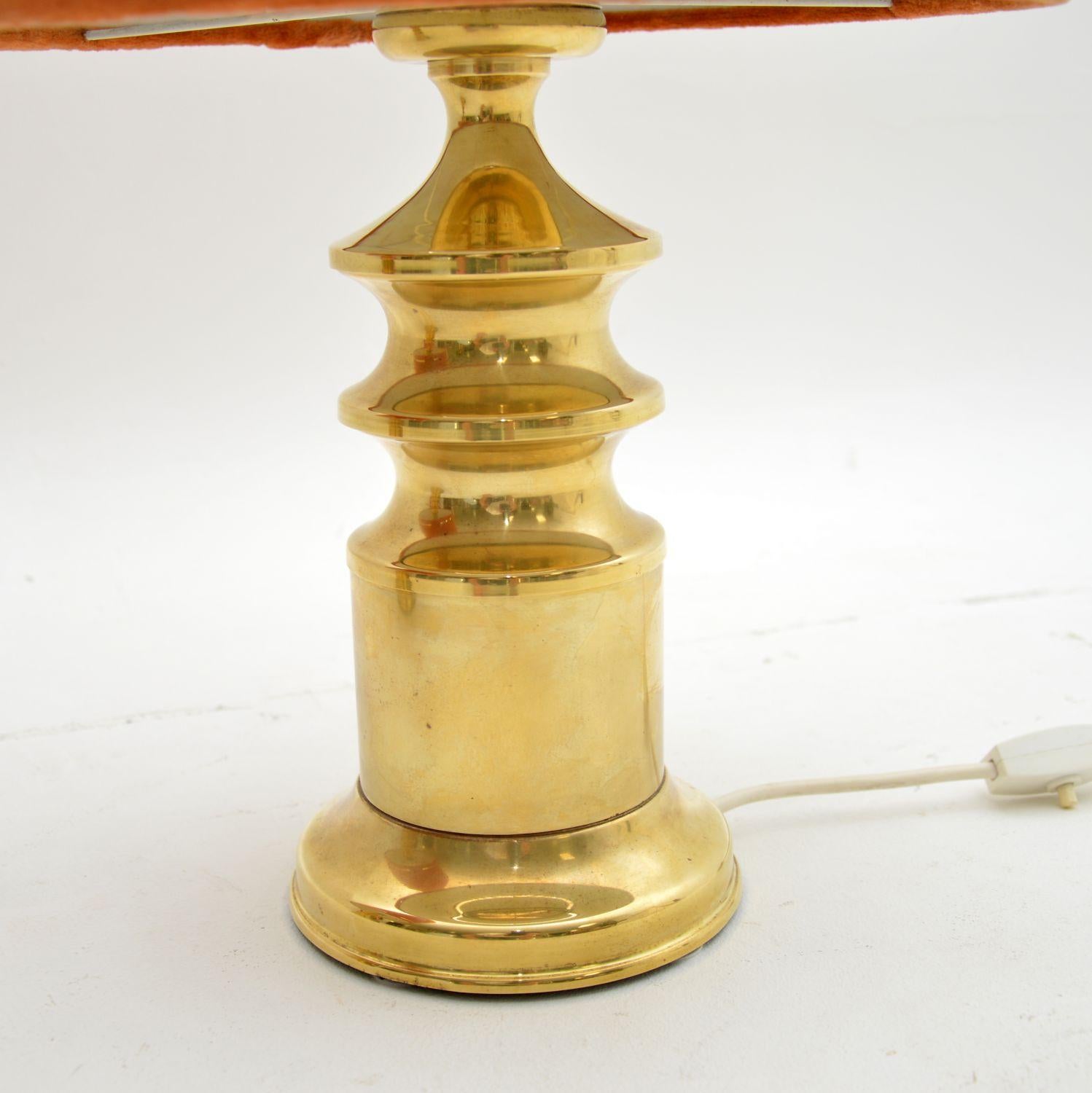 Pair of Vintage Brass Table Lamps with Velvet Shades For Sale 2