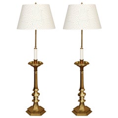 Pair of Vintage Brass Tall Candlestick Lamps