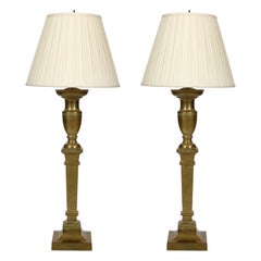 Pair of Vintage Brass Tall Columnar Lamps