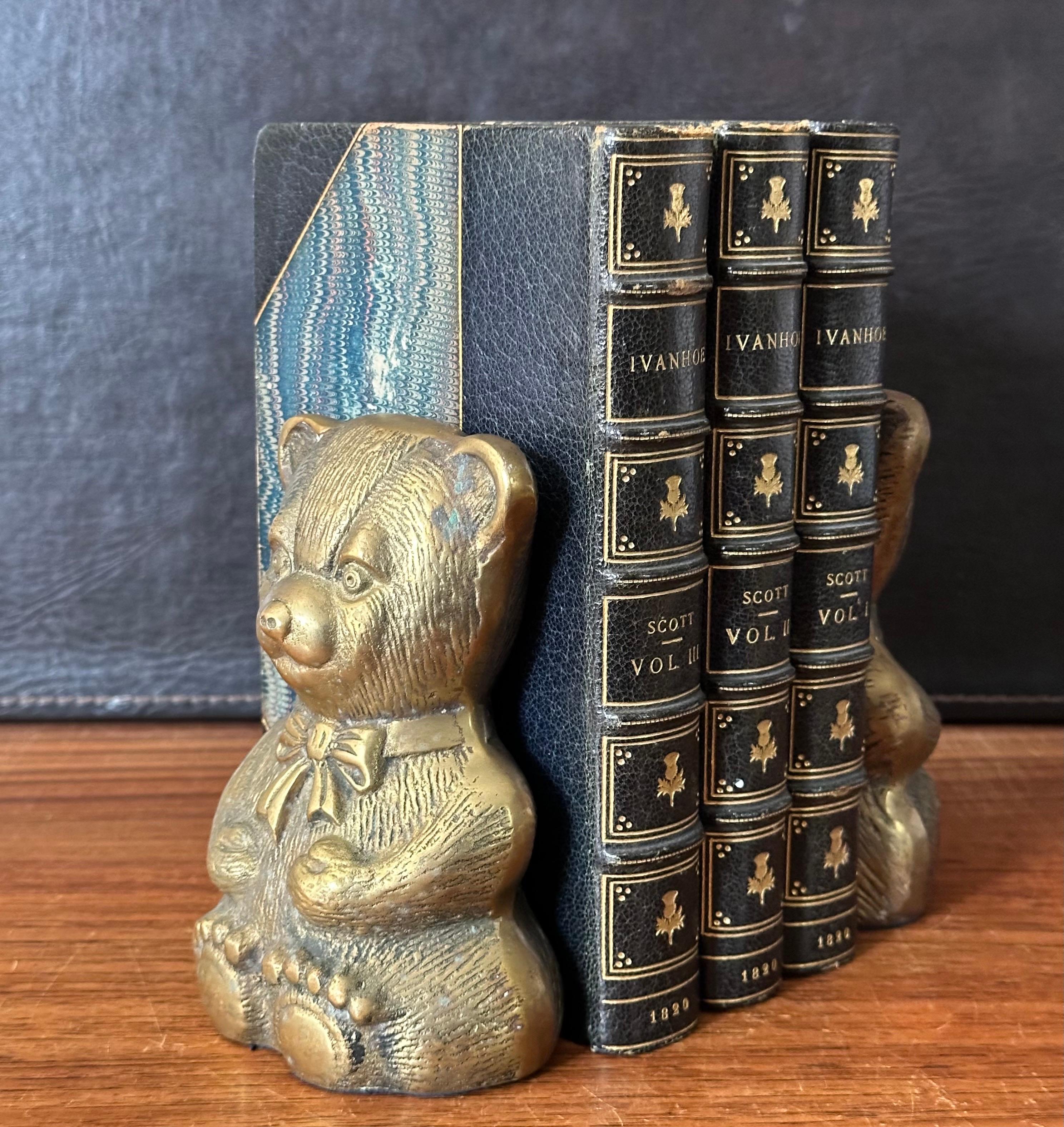 Pair of Vintage Brass Teddy Bear Bookends For Sale 6