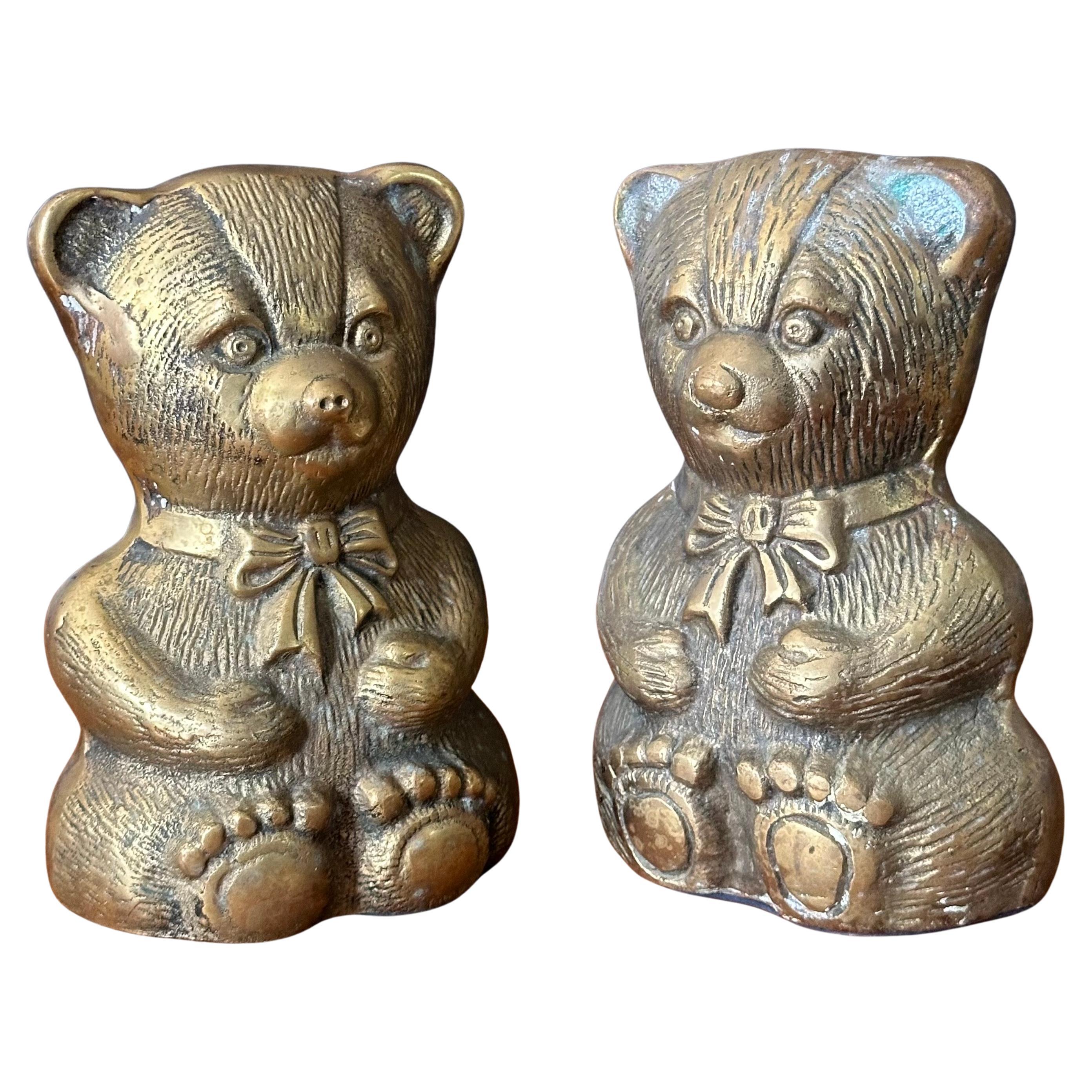 Pair of Vintage Brass Teddy Bear Bookends For Sale 9
