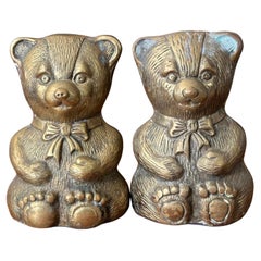 Pair of Vintage Brass Teddy Bear Bookends