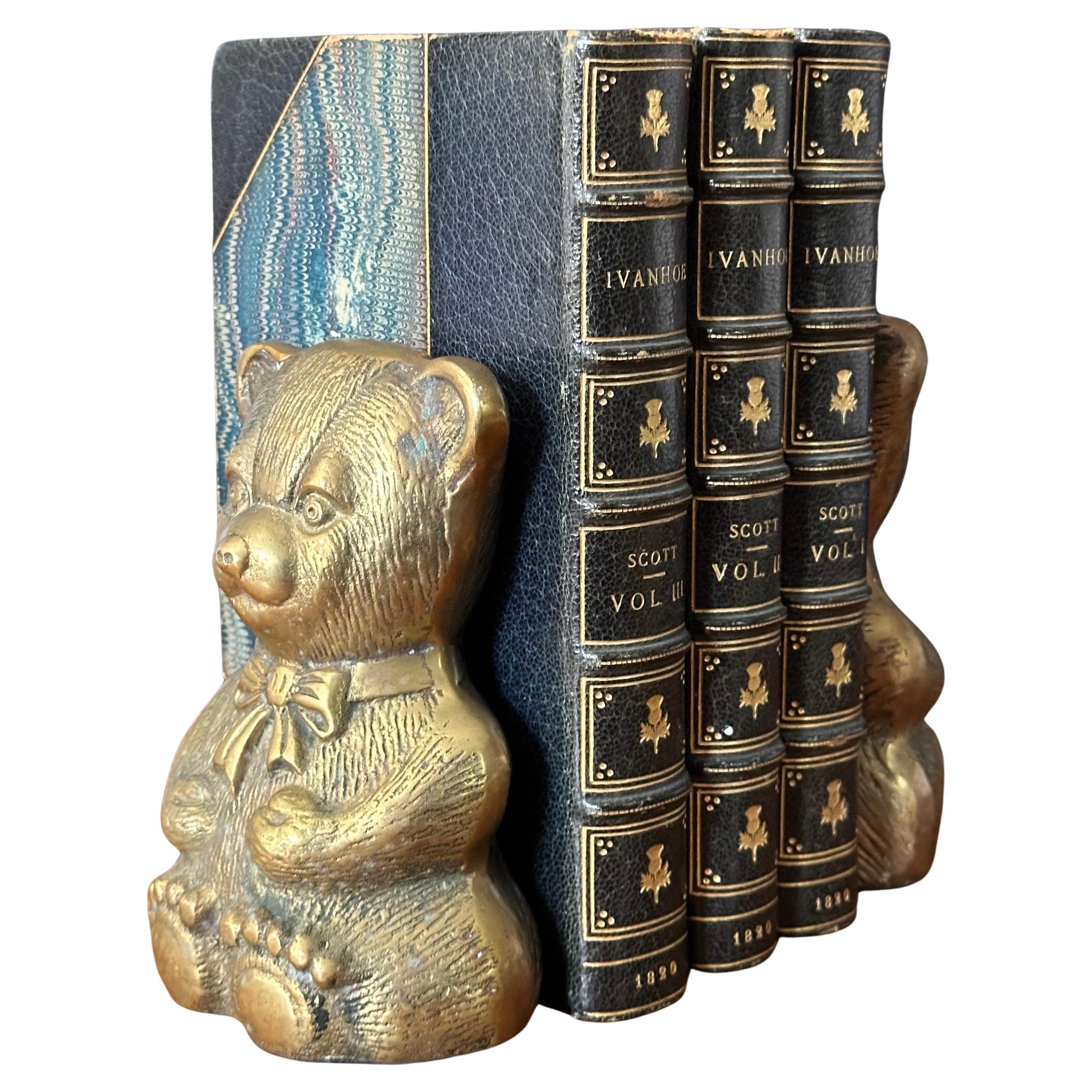 American Pair of Vintage Brass Teddy Bear Bookends For Sale