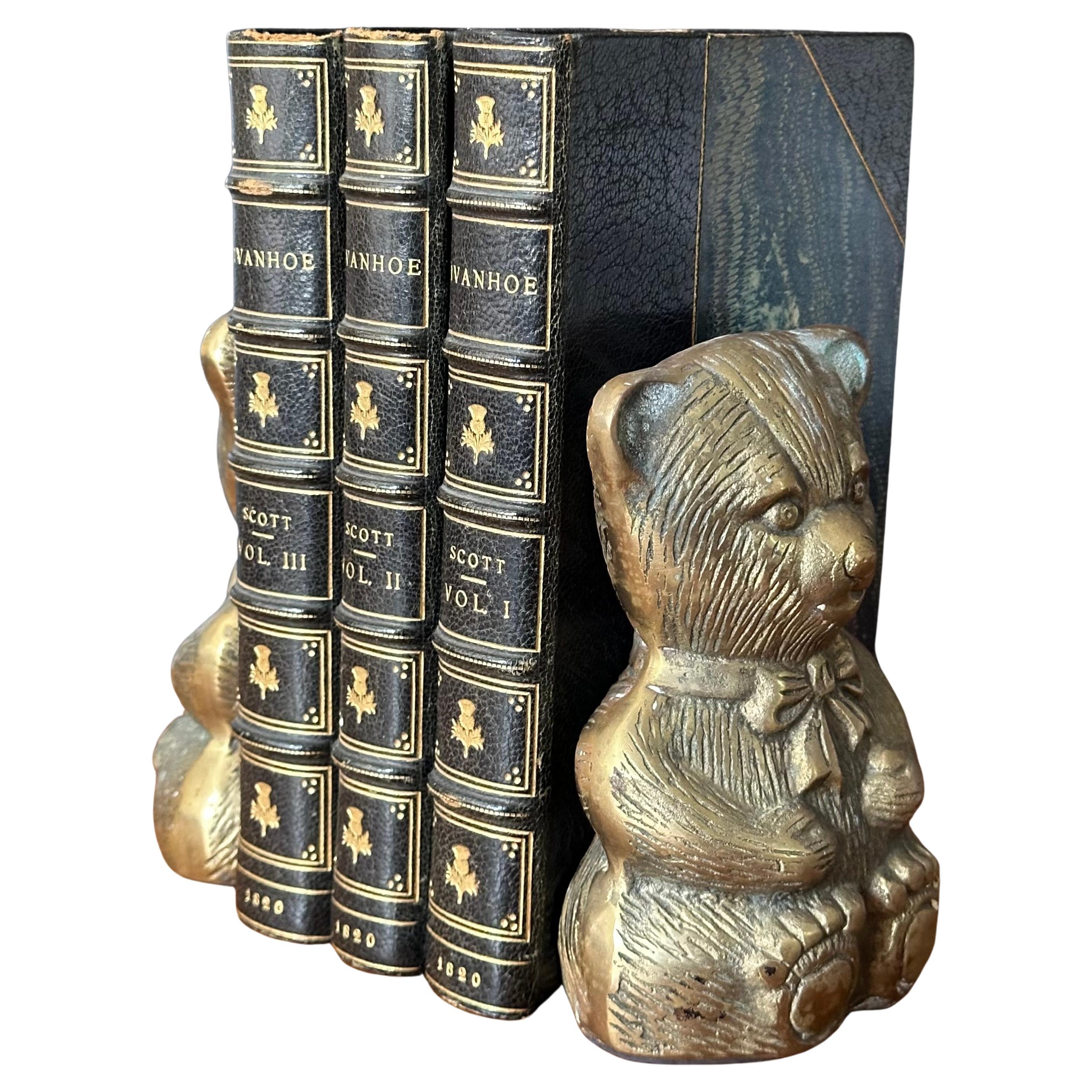 20th Century Pair of Vintage Brass Teddy Bear Bookends For Sale