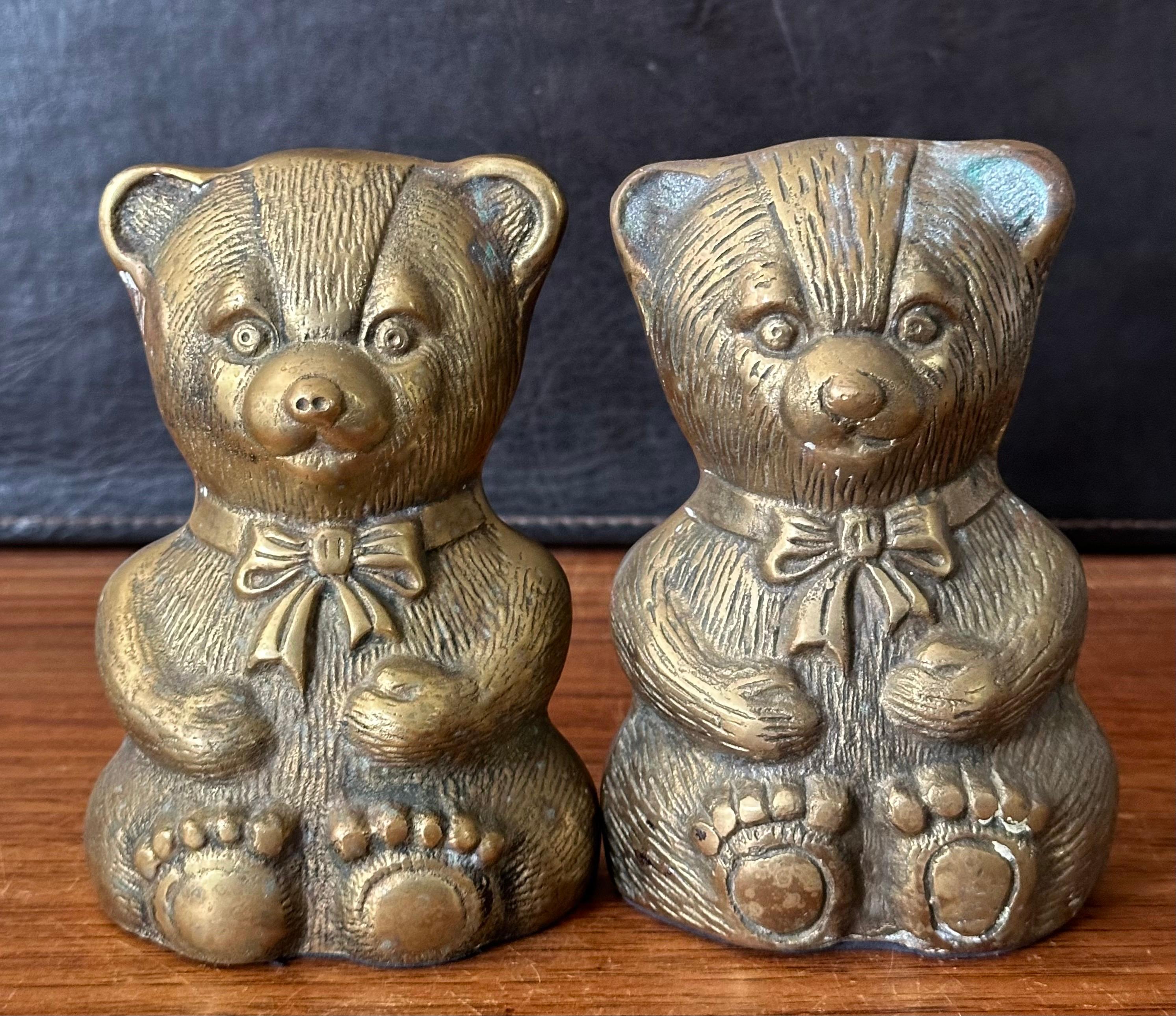 Pair of Vintage Brass Teddy Bear Bookends For Sale 1