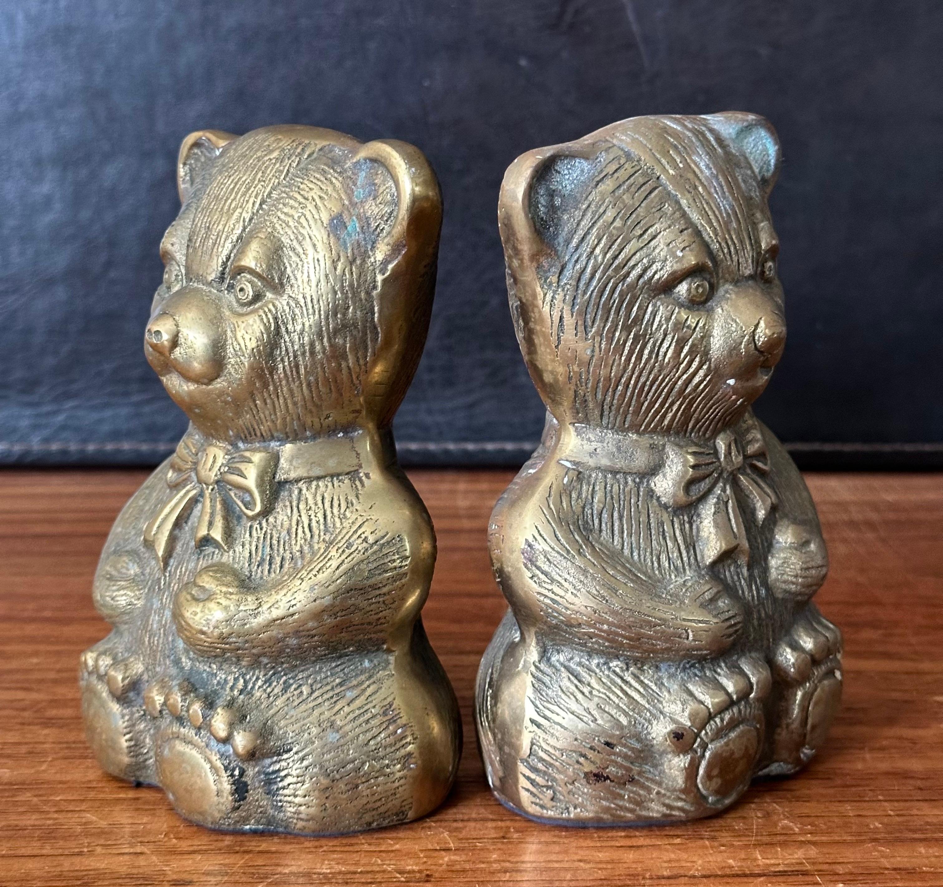 Pair of Vintage Brass Teddy Bear Bookends For Sale 2