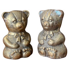 Paar Teddybär-Buchstützen aus Vintage-Messing