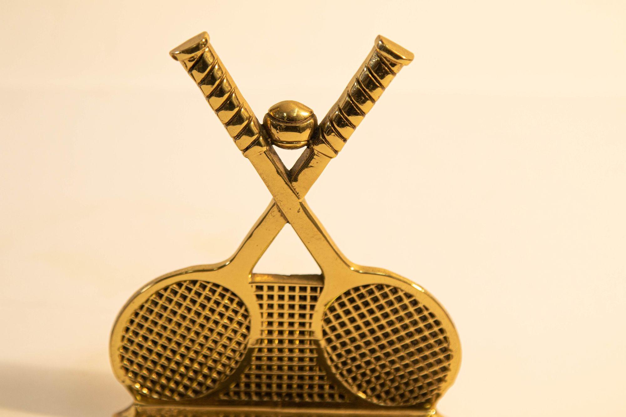 Pair of Vintage Brass Tennis Racket and Ball Bookends 4