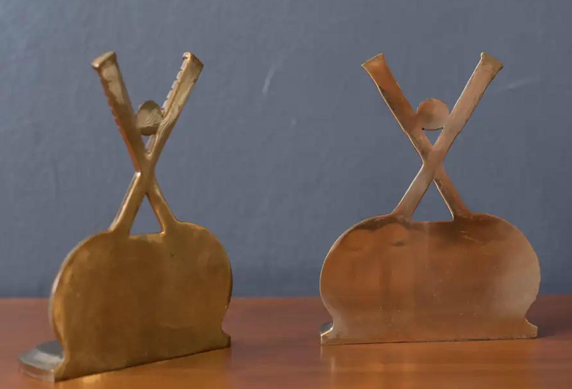 Polished Pair of Vintage Brass Tennis Racket and Ball Bookends