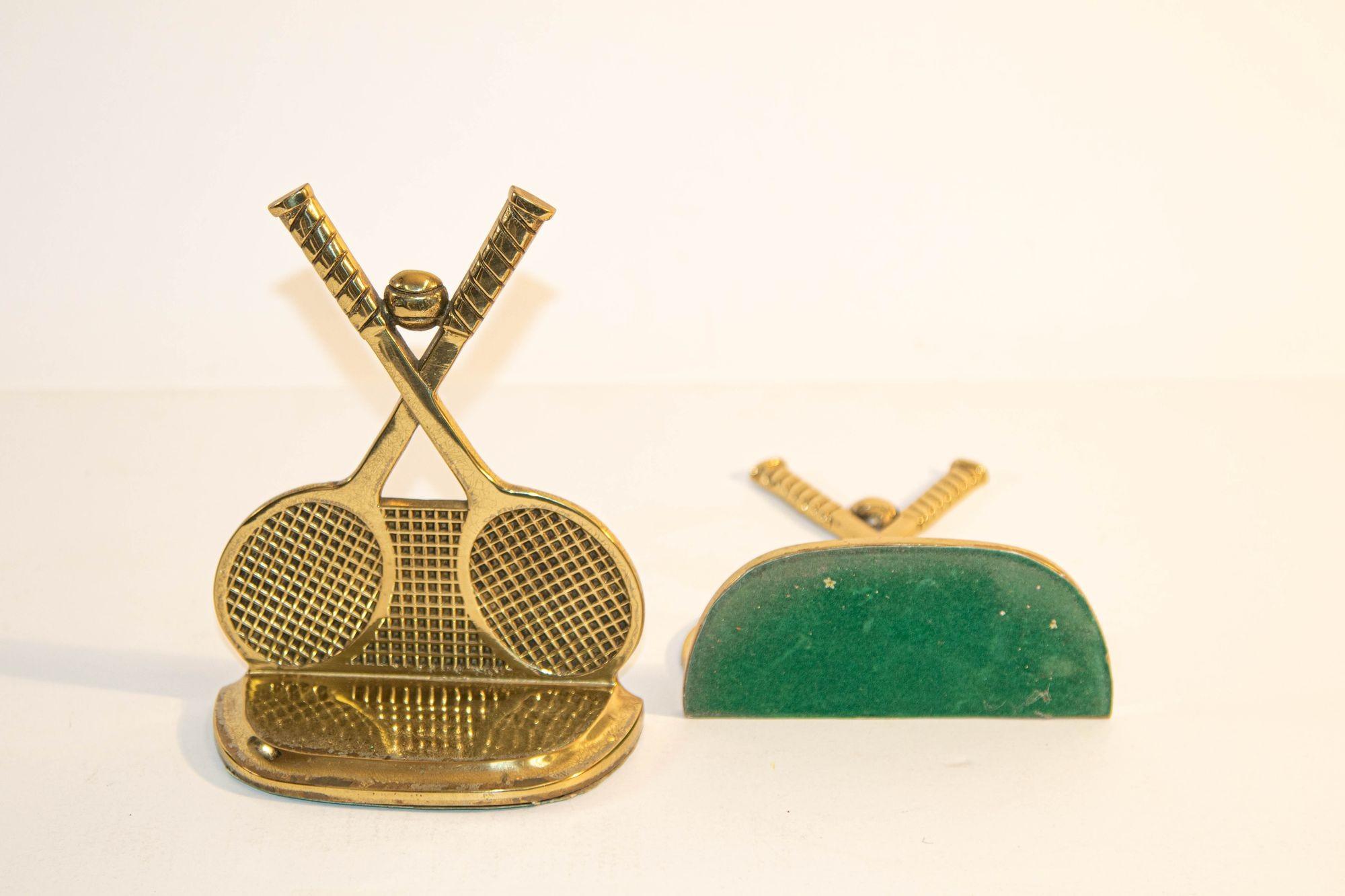 Pair of Vintage Brass Tennis Racket and Ball Bookends 1