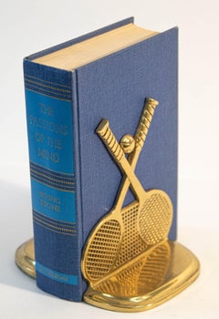 Pair of Vintage Brass Tennis Racket and Ball Bookends Vintage 1970s Collectible