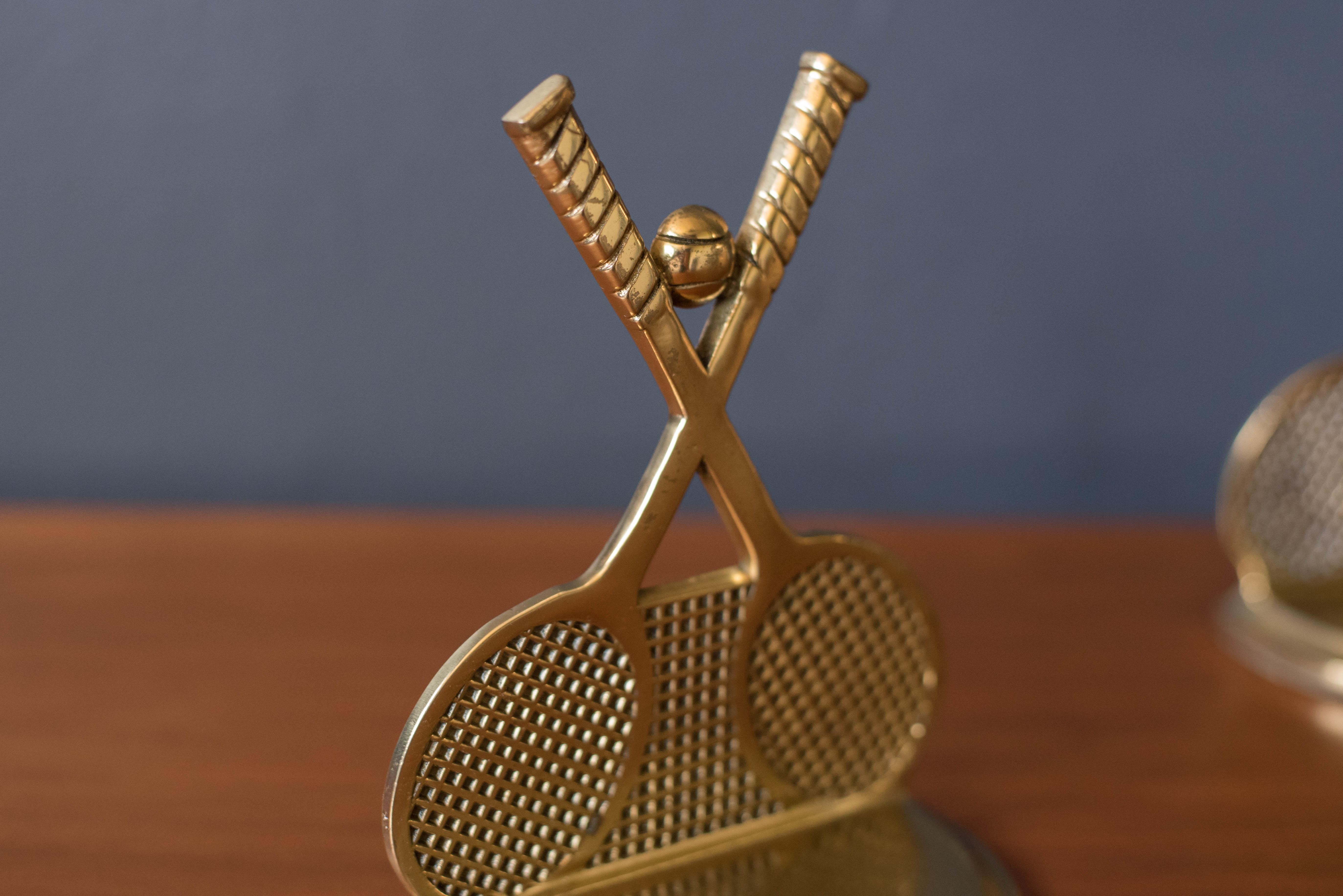 Pair of Vintage Brass Tennis Racquet Bookends 1