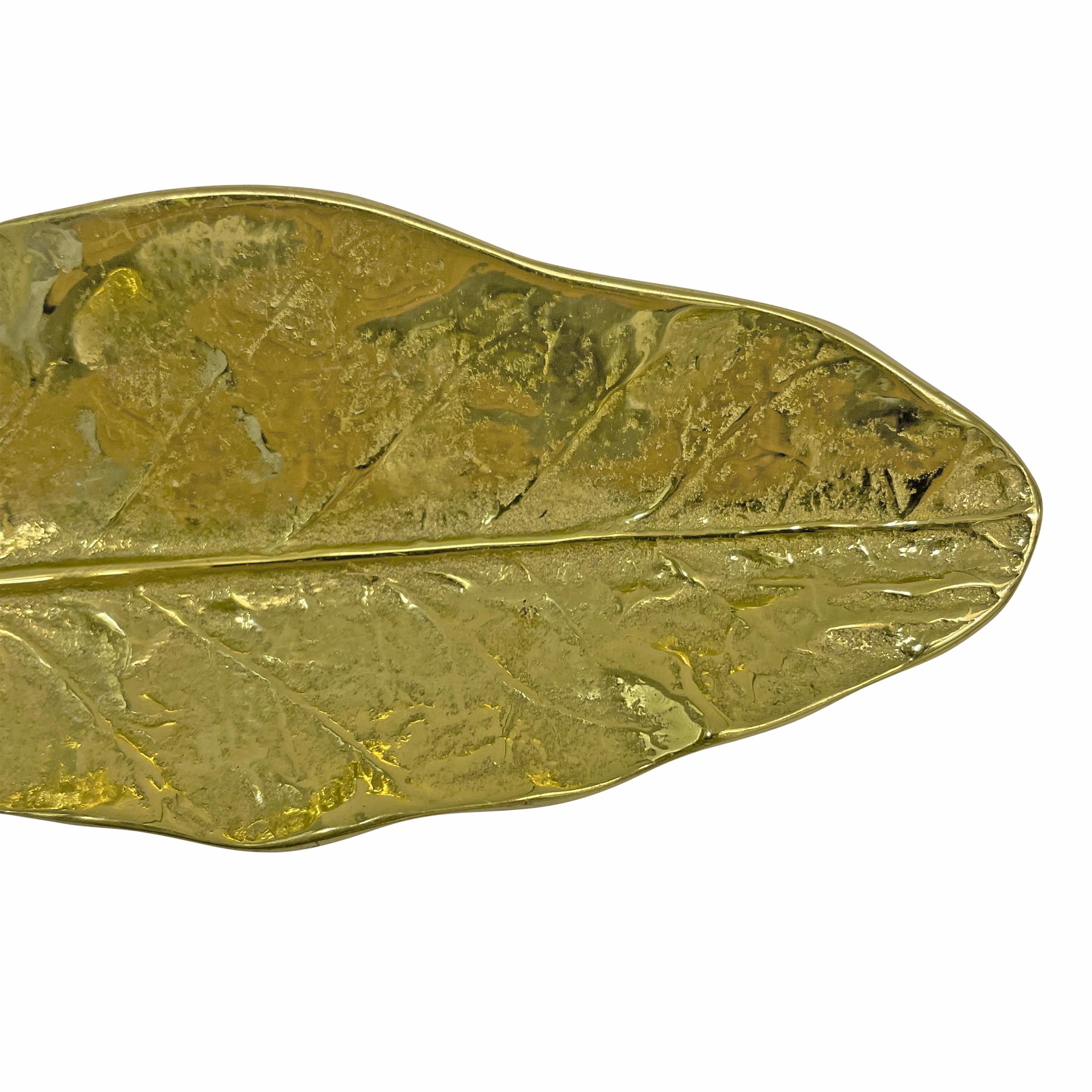 Pair of Vintage Brass Tobacco Leaf Dishes For Sale 1