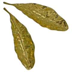 Pair of Vintage Brass Tobacco Leaf Dishes