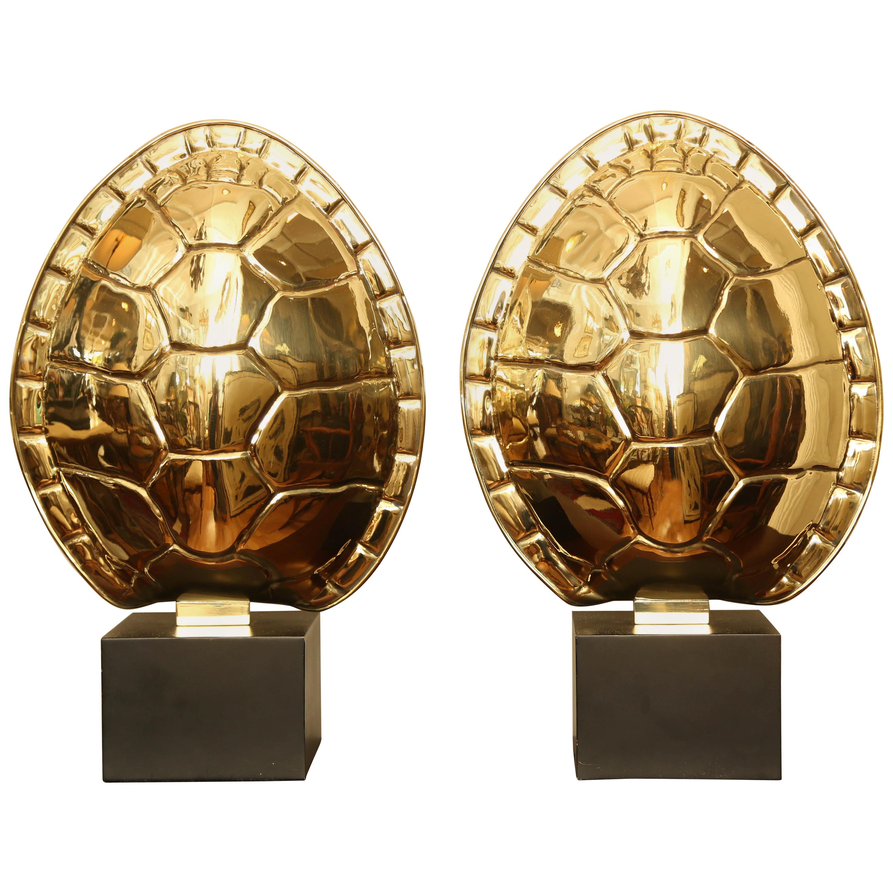 Pair of Vintage Brass Tortoise Shell Lamps by Chapman