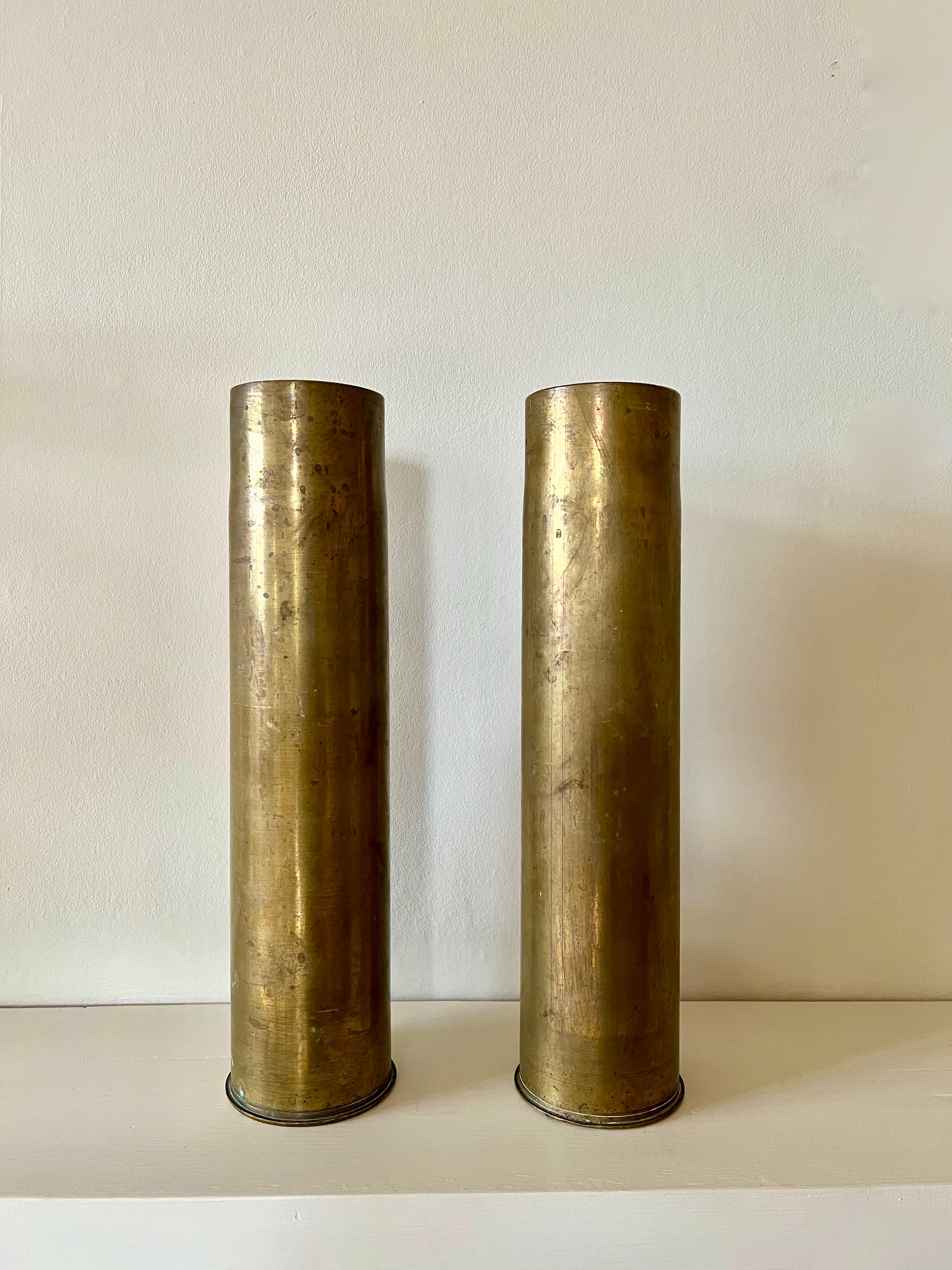 French Pair of vintage brass vases from France, early to mid 20th century For Sale