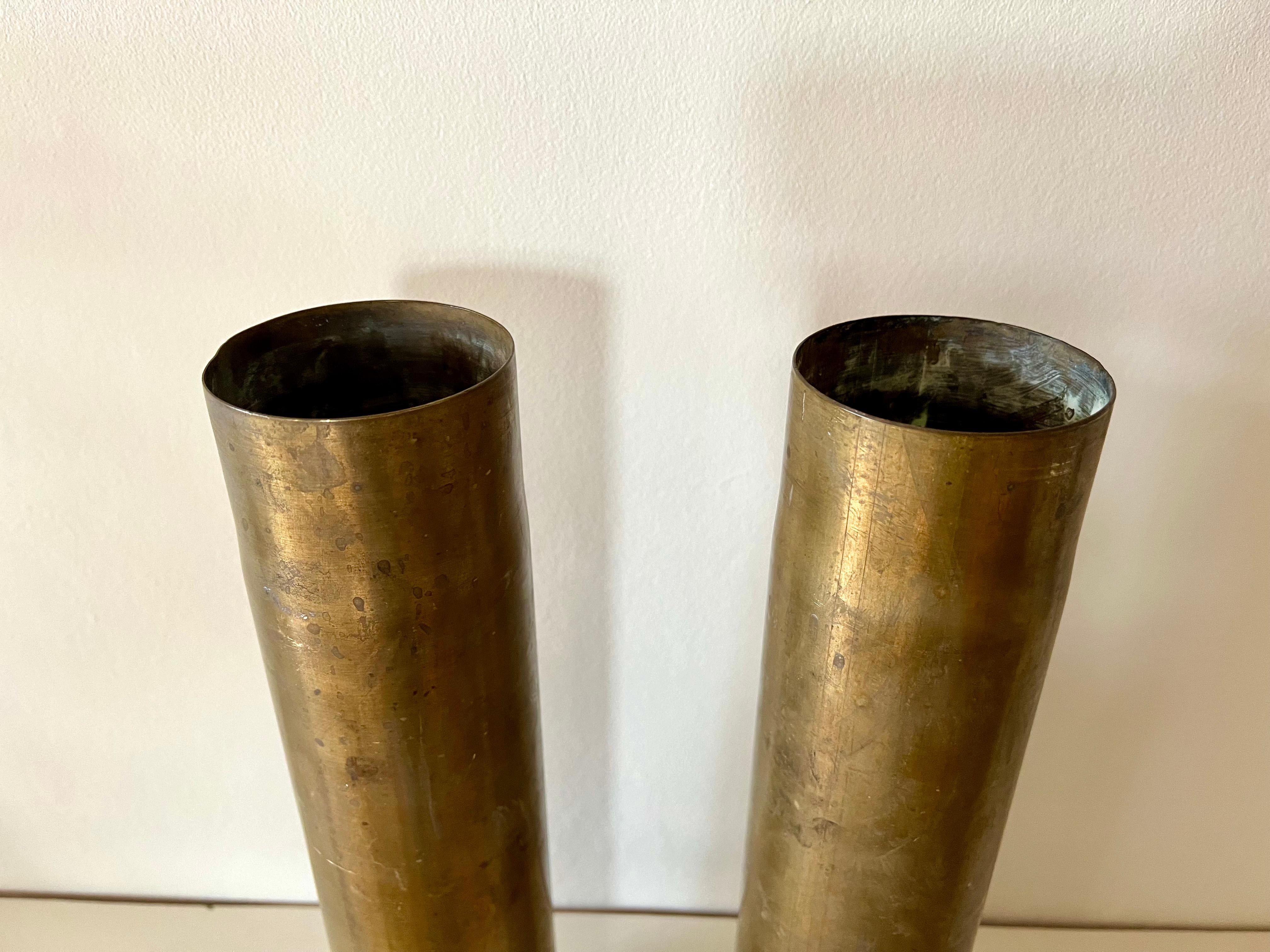 Pair of vintage brass vases from France, early to mid 20th century In Good Condition For Sale In Bristol, GB