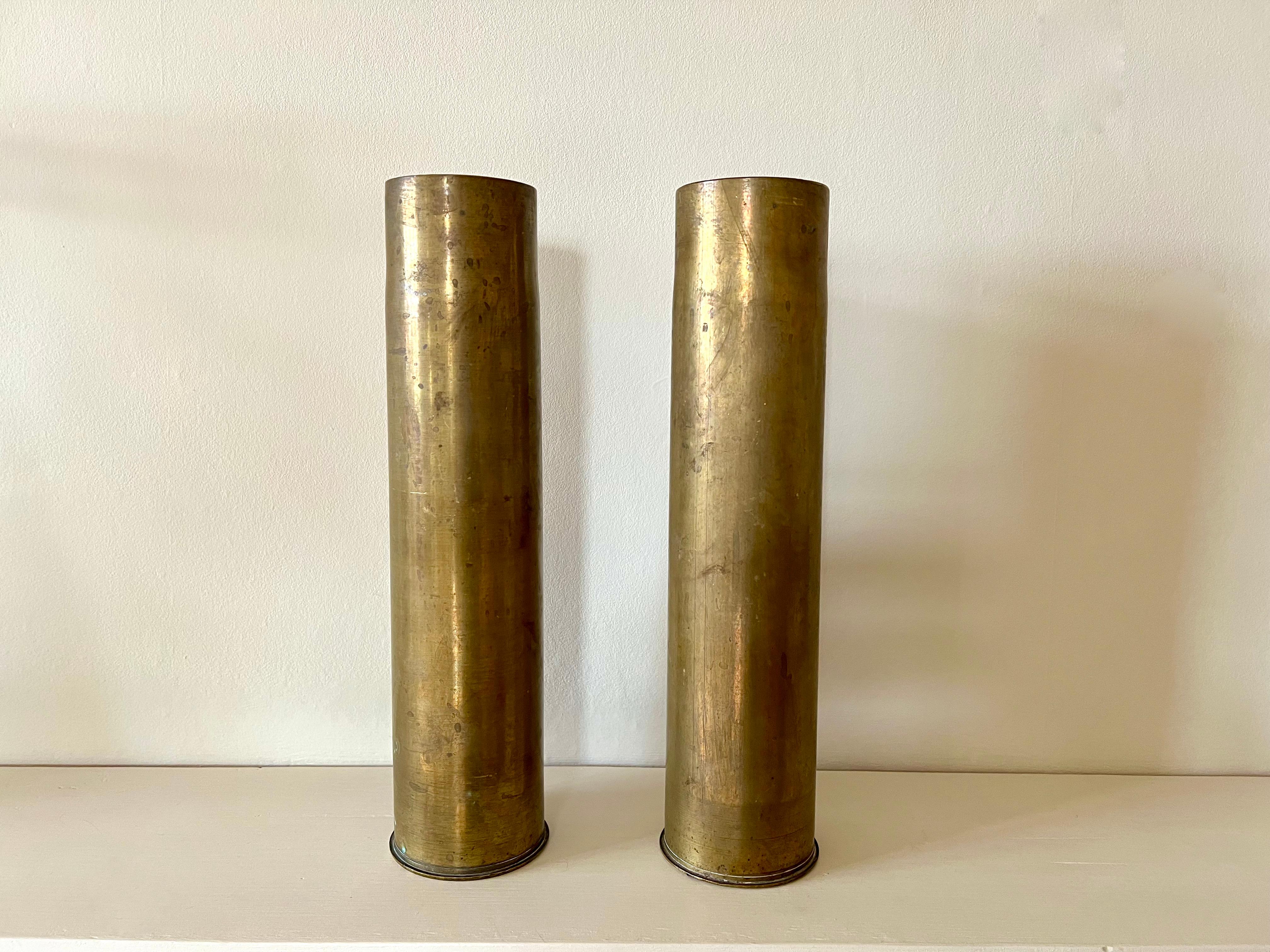 20th Century Pair of vintage brass vases from France, early to mid 20th century For Sale